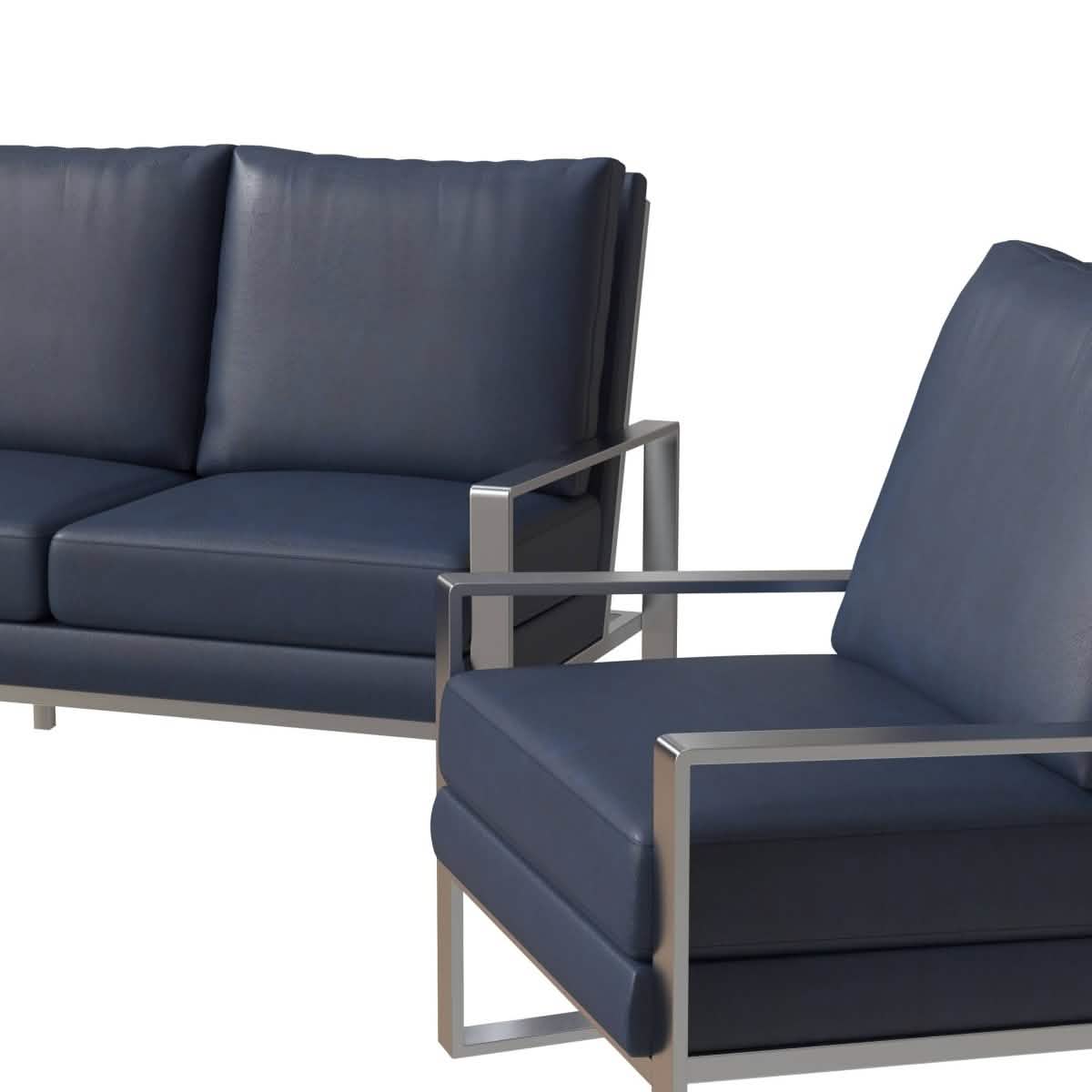 Jefferson 3 - Piece Leather Sofa Set with Silver/Gold Stainless Steel Base Accent Chair and Loveseat