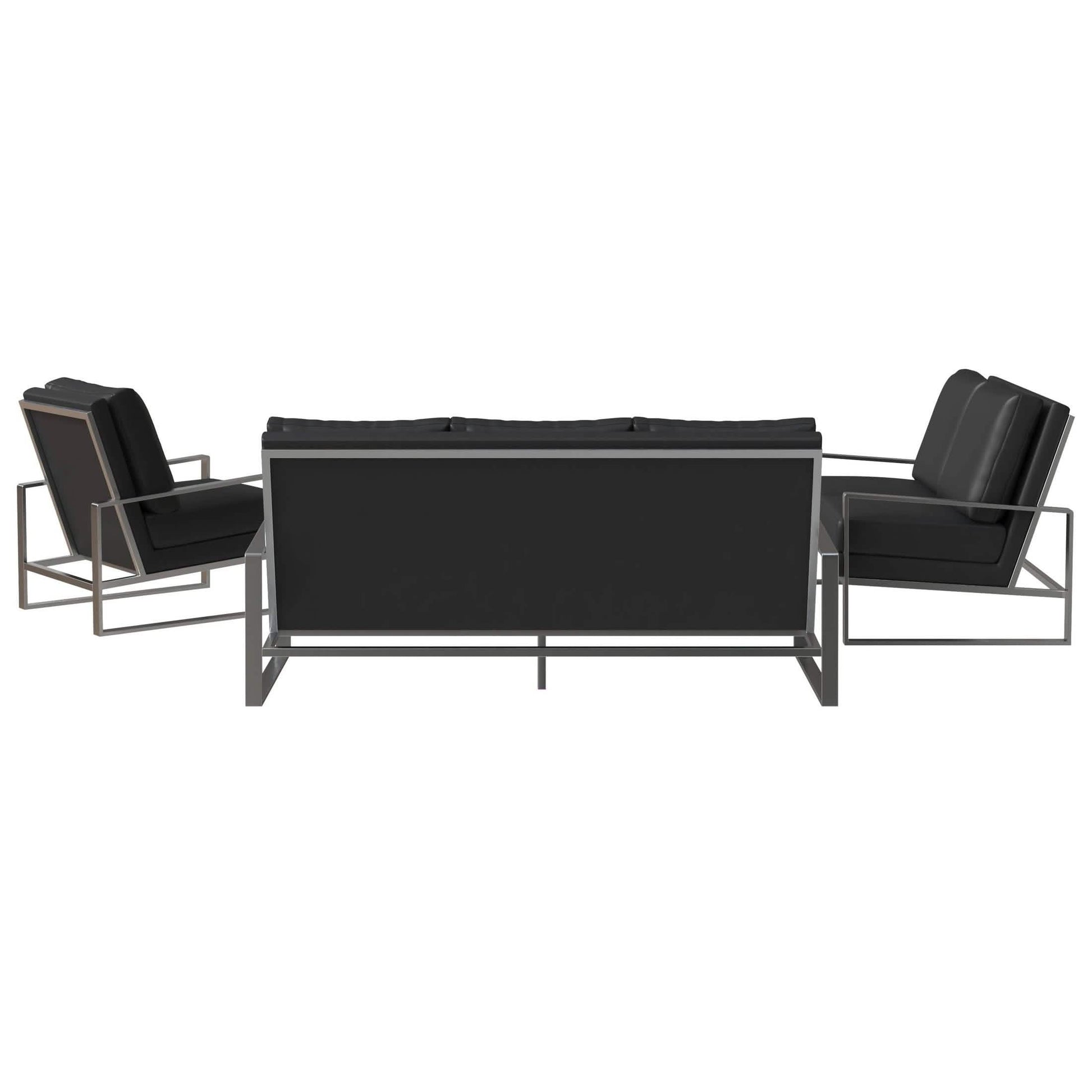 Jefferson 3 - Piece Leather Sofa Set with Silver/Gold Stainless Steel Base Accent Chair and Loveseat
