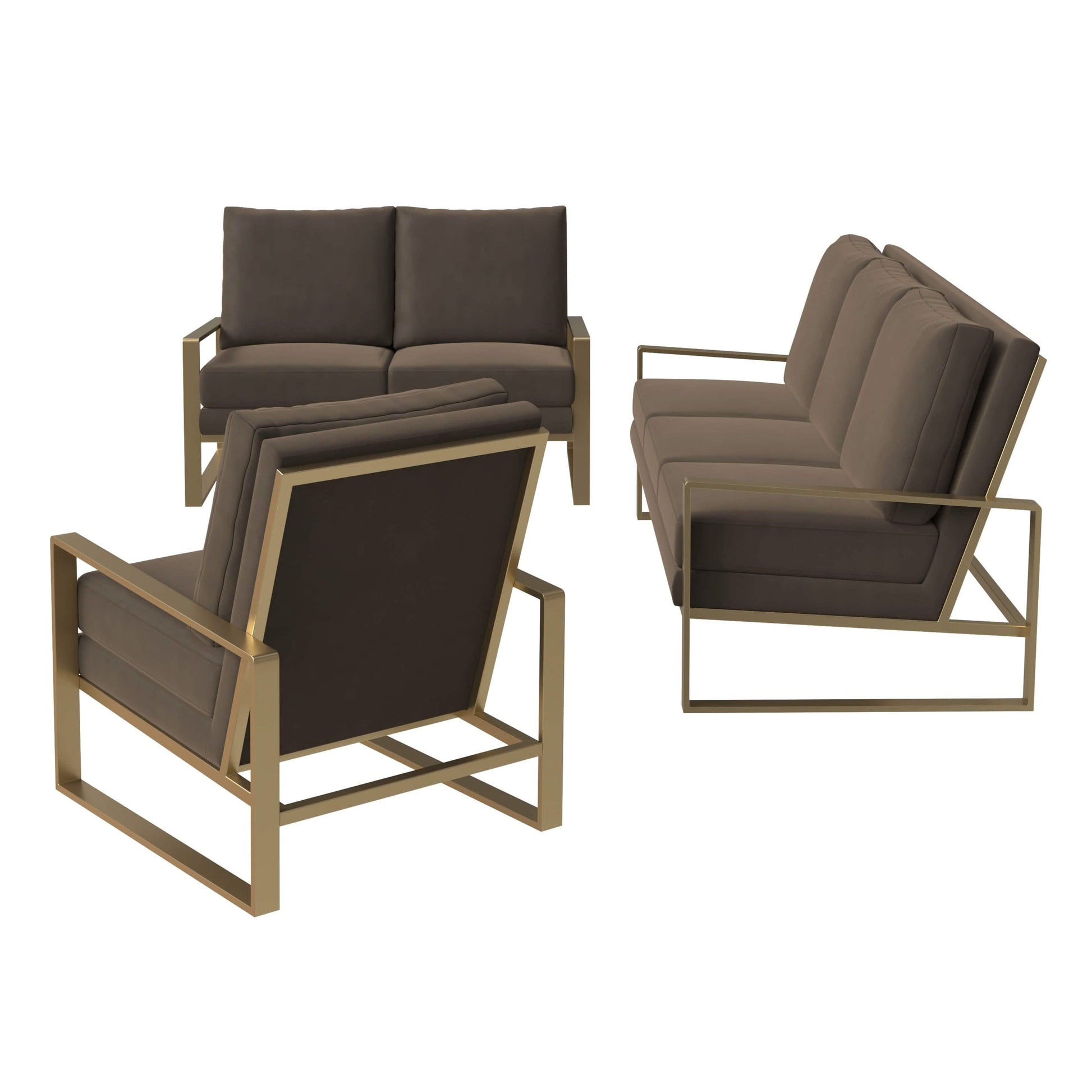Jefferson 3 - Piece Leather Sofa Set with Silver/Gold Stainless Steel Base Accent Chair and Loveseat