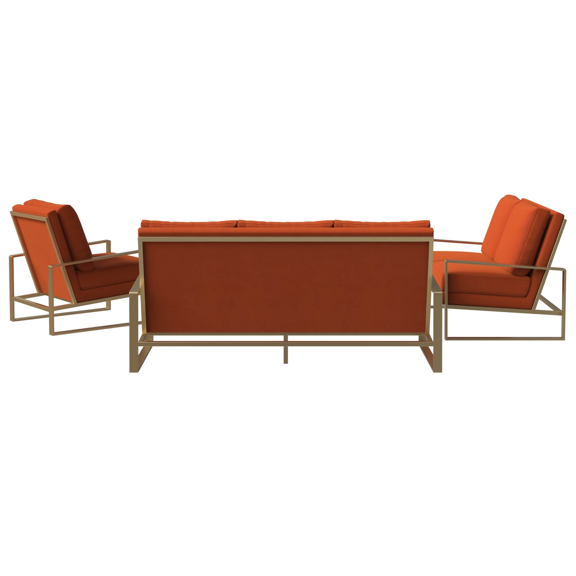 Jefferson 3 - Piece Leather Sofa Set with Silver/Gold Stainless Steel Base Accent Chair and Loveseat