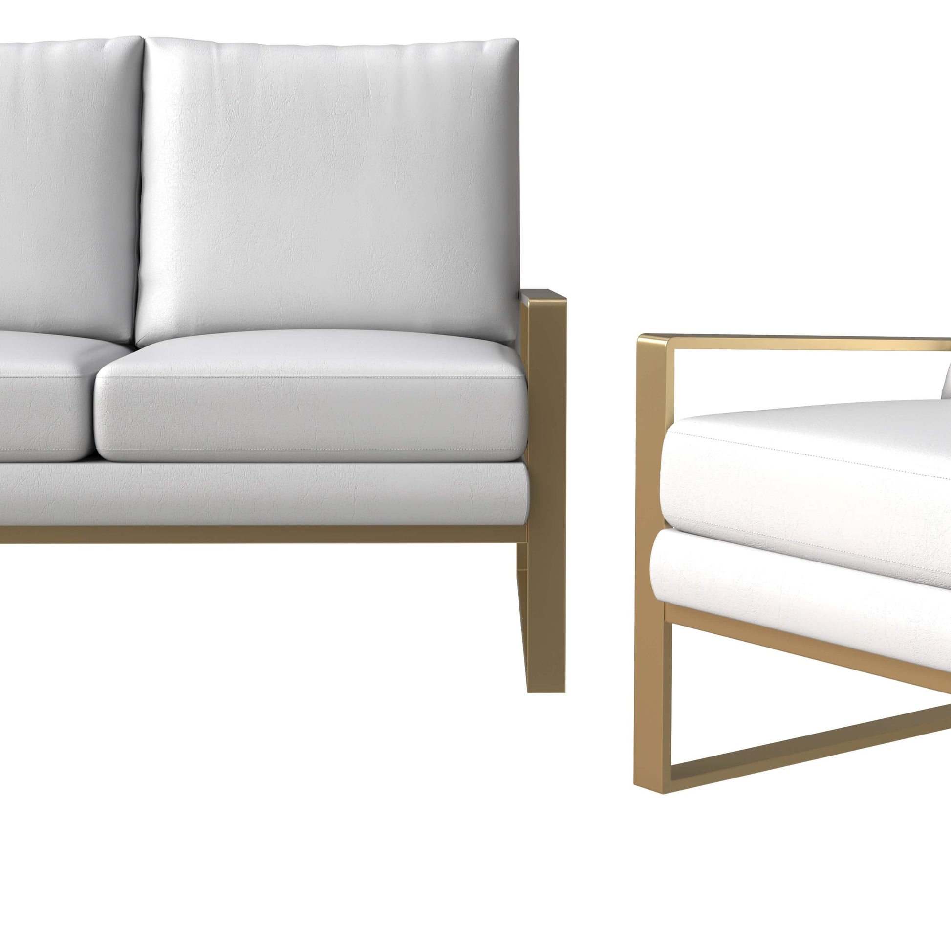 Jefferson 3 - Piece Leather Sofa Set with Silver/Gold Stainless Steel Base Accent Chair and Loveseat