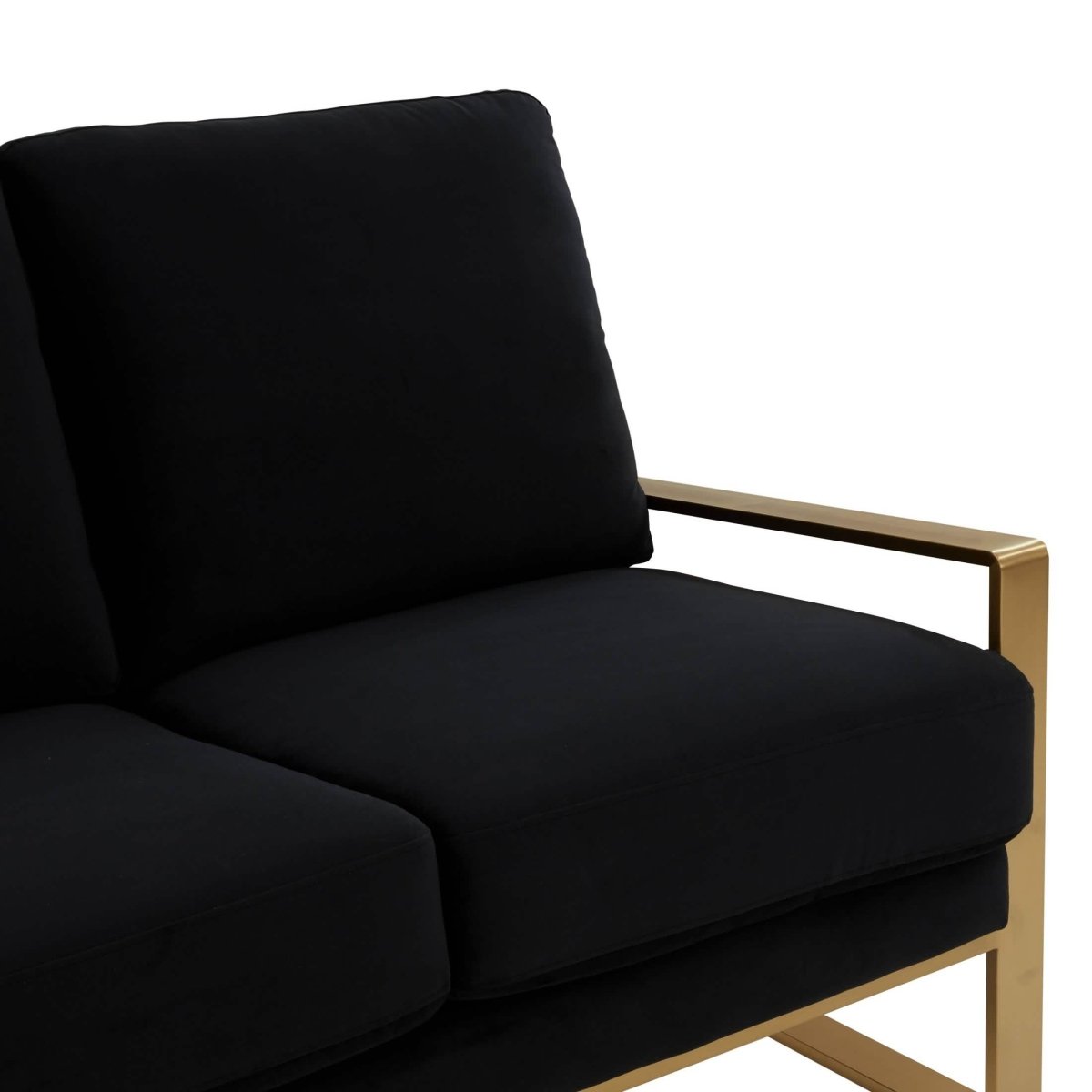Jefferson 3 - Seater Sofa Upholstered in Velvet/Leather with Gold/Silver Steel Base