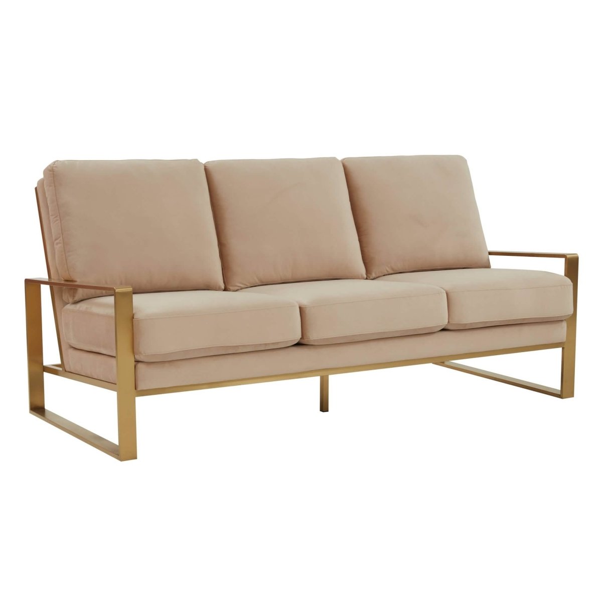 Jefferson 3 - Seater Sofa Upholstered in Velvet/Leather with Gold/Silver Steel Base