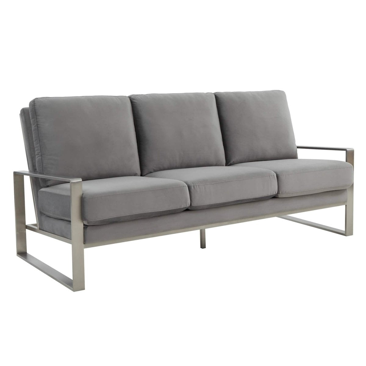 Jefferson 3 - Seater Sofa Upholstered in Velvet/Leather with Gold/Silver Steel Base
