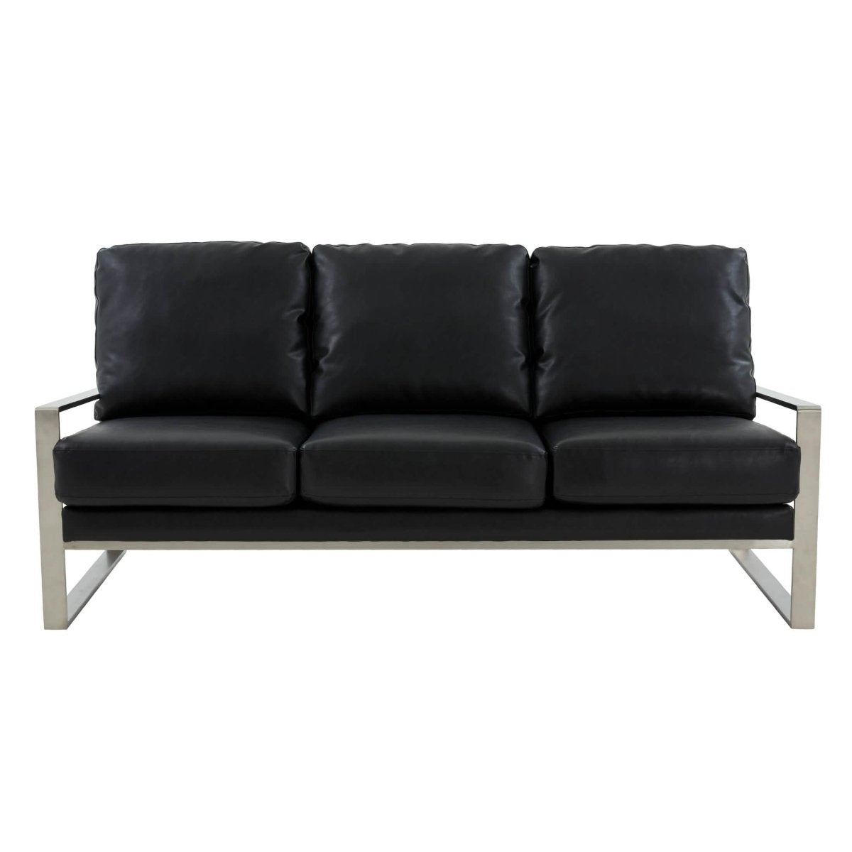 Jefferson 3 - Seater Sofa Upholstered in Velvet/Leather with Gold/Silver Steel Base