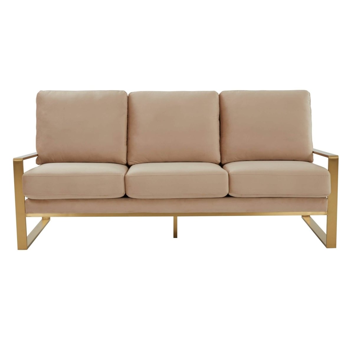 Jefferson 3 - Seater Sofa Upholstered in Velvet/Leather with Gold/Silver Steel Base