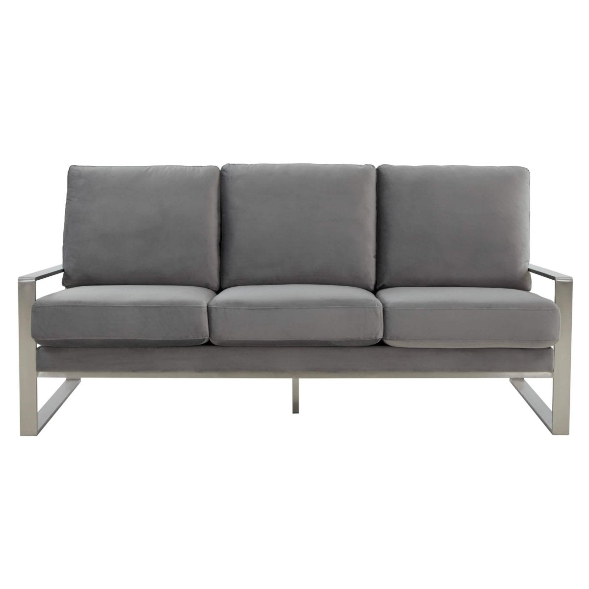 Jefferson 3 - Seater Sofa Upholstered in Velvet/Leather with Gold/Silver Steel Base
