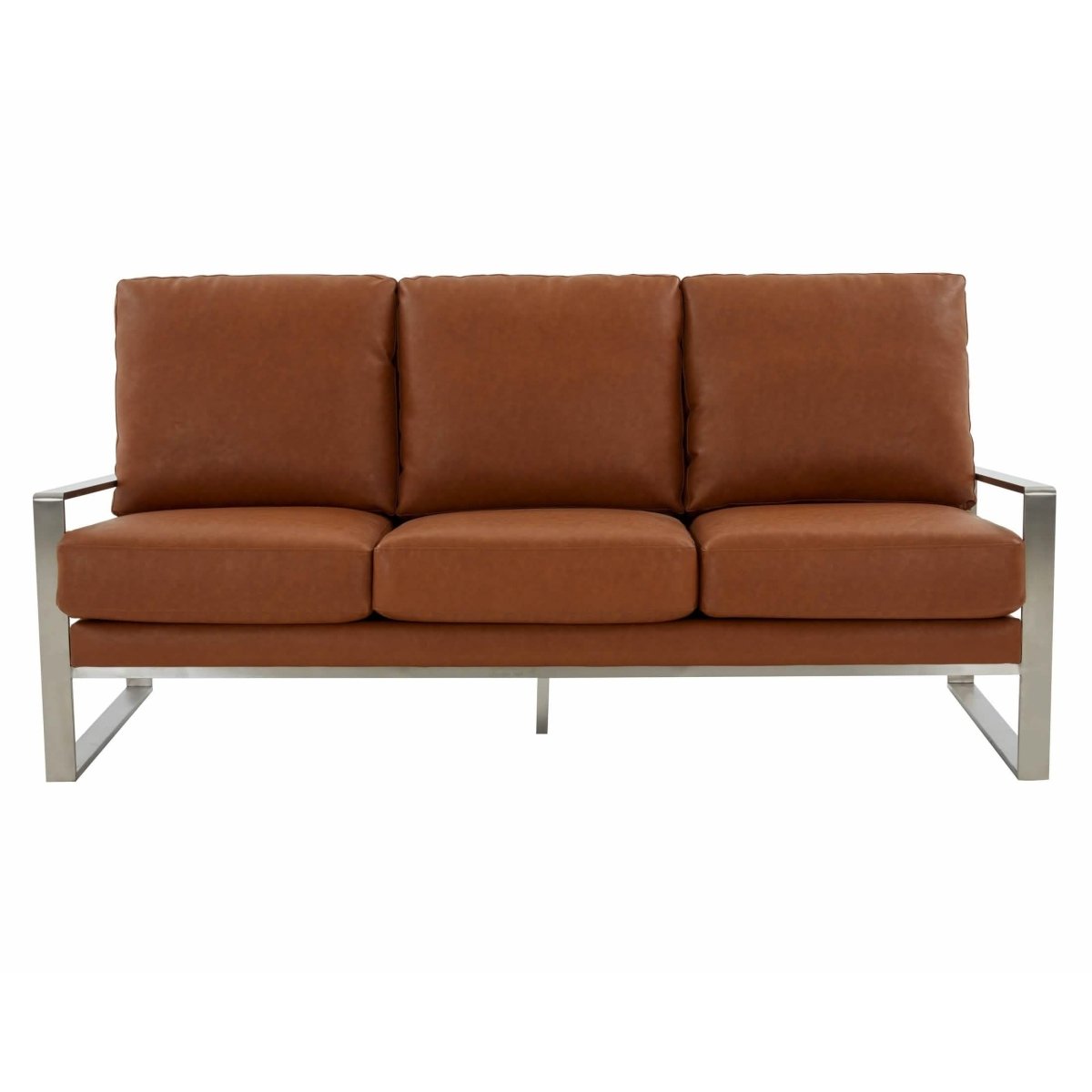 Jefferson 3 - Seater Sofa Upholstered in Velvet/Leather with Gold/Silver Steel Base