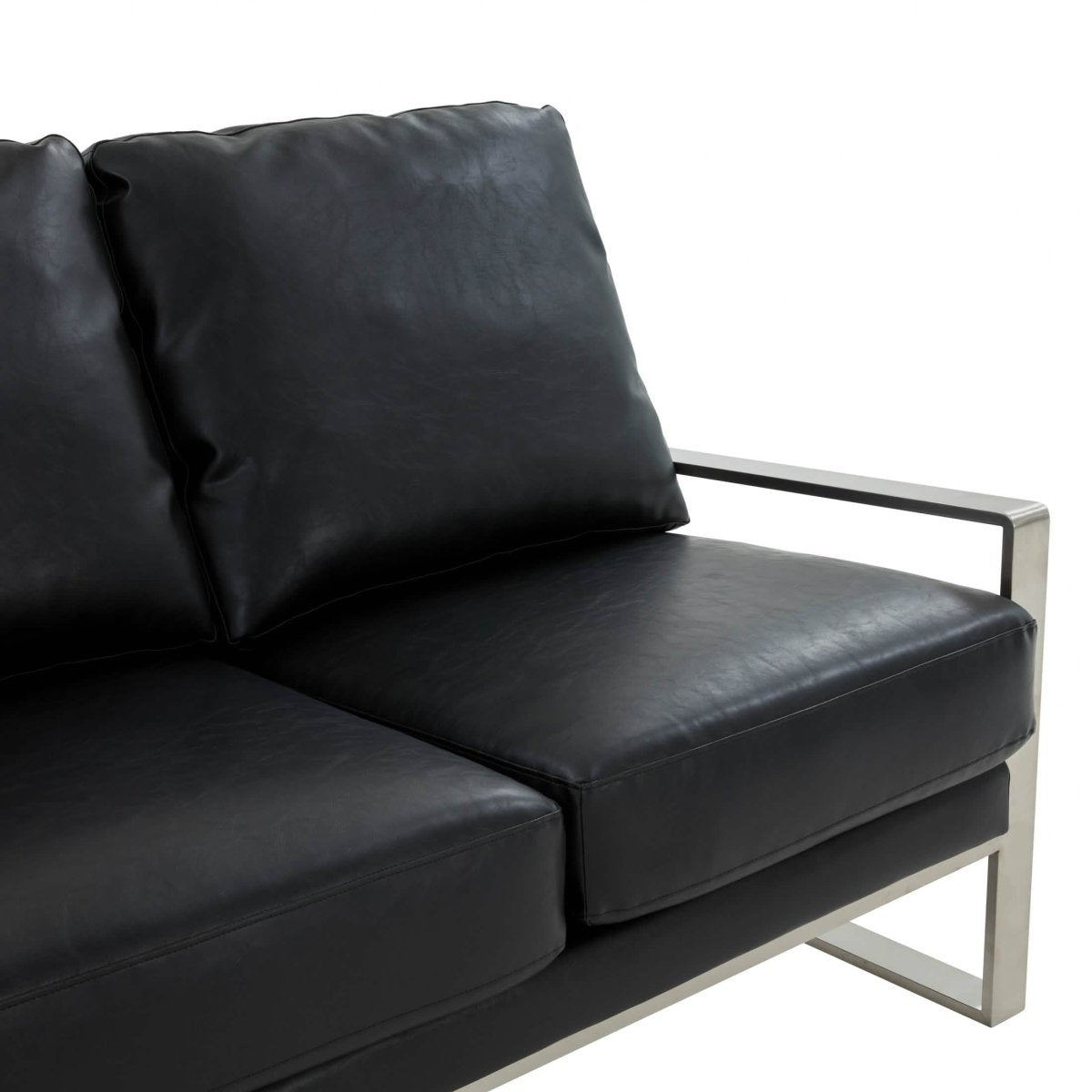 Jefferson 3 - Seater Sofa Upholstered in Velvet/Leather with Gold/Silver Steel Base