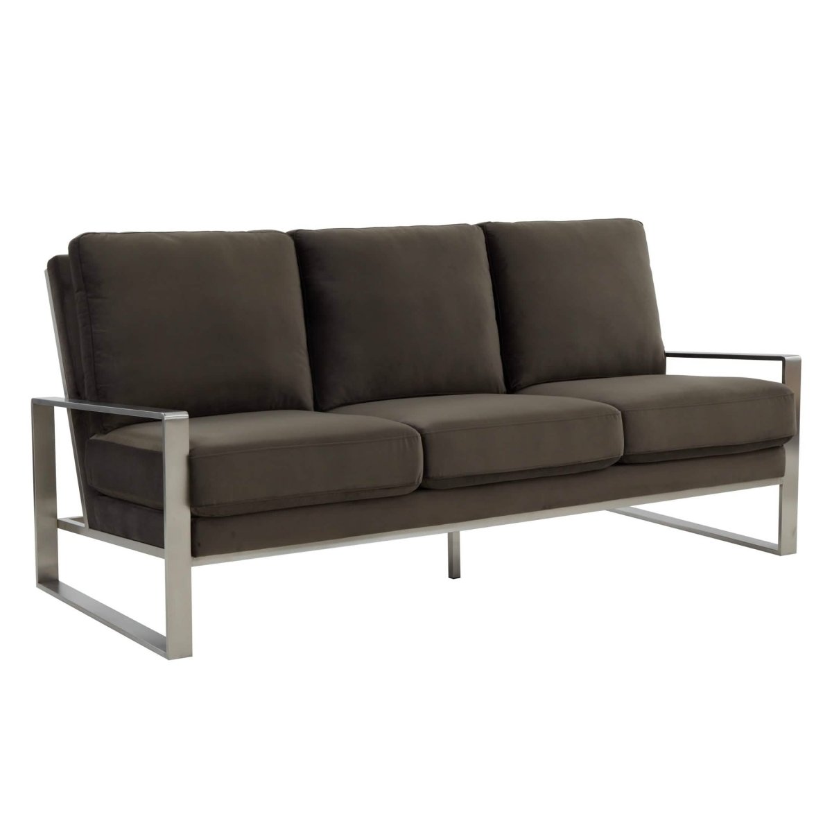 Jefferson 3 - Seater Sofa Upholstered in Velvet/Leather with Gold/Silver Steel Base