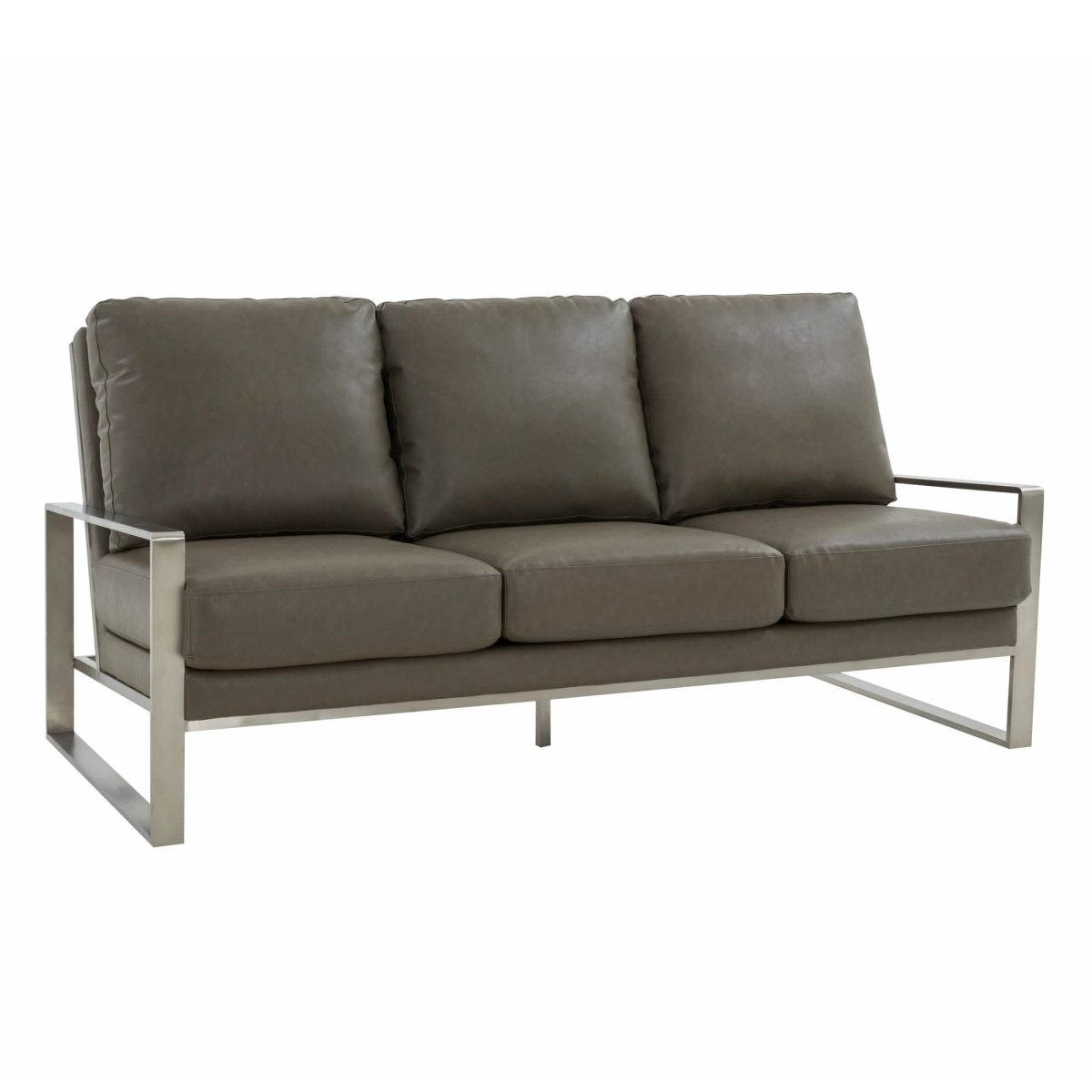 Jefferson 3 - Seater Sofa Upholstered in Velvet/Leather with Gold/Silver Steel Base