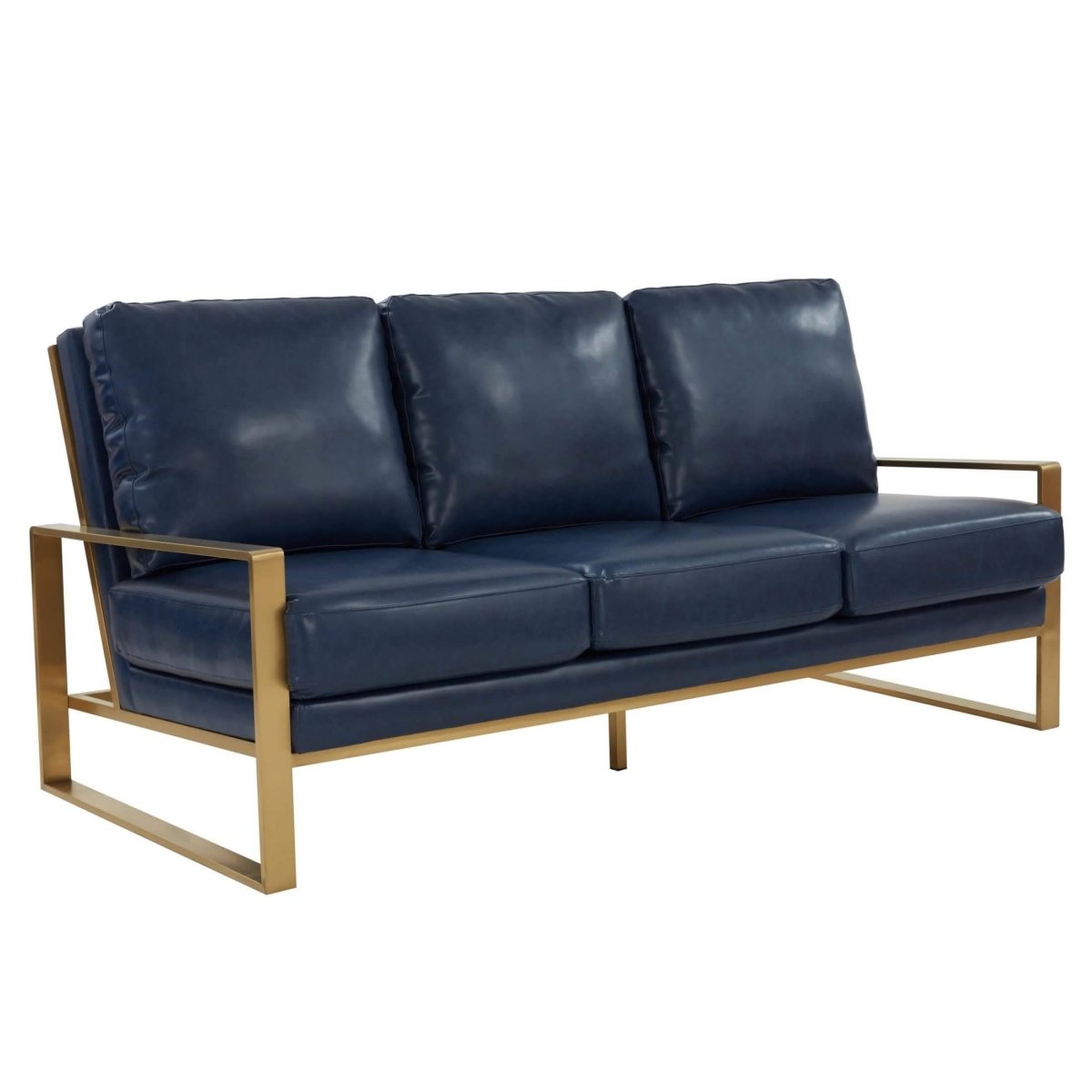 Jefferson 3 - Seater Sofa Upholstered in Velvet/Leather with Gold/Silver Steel Base