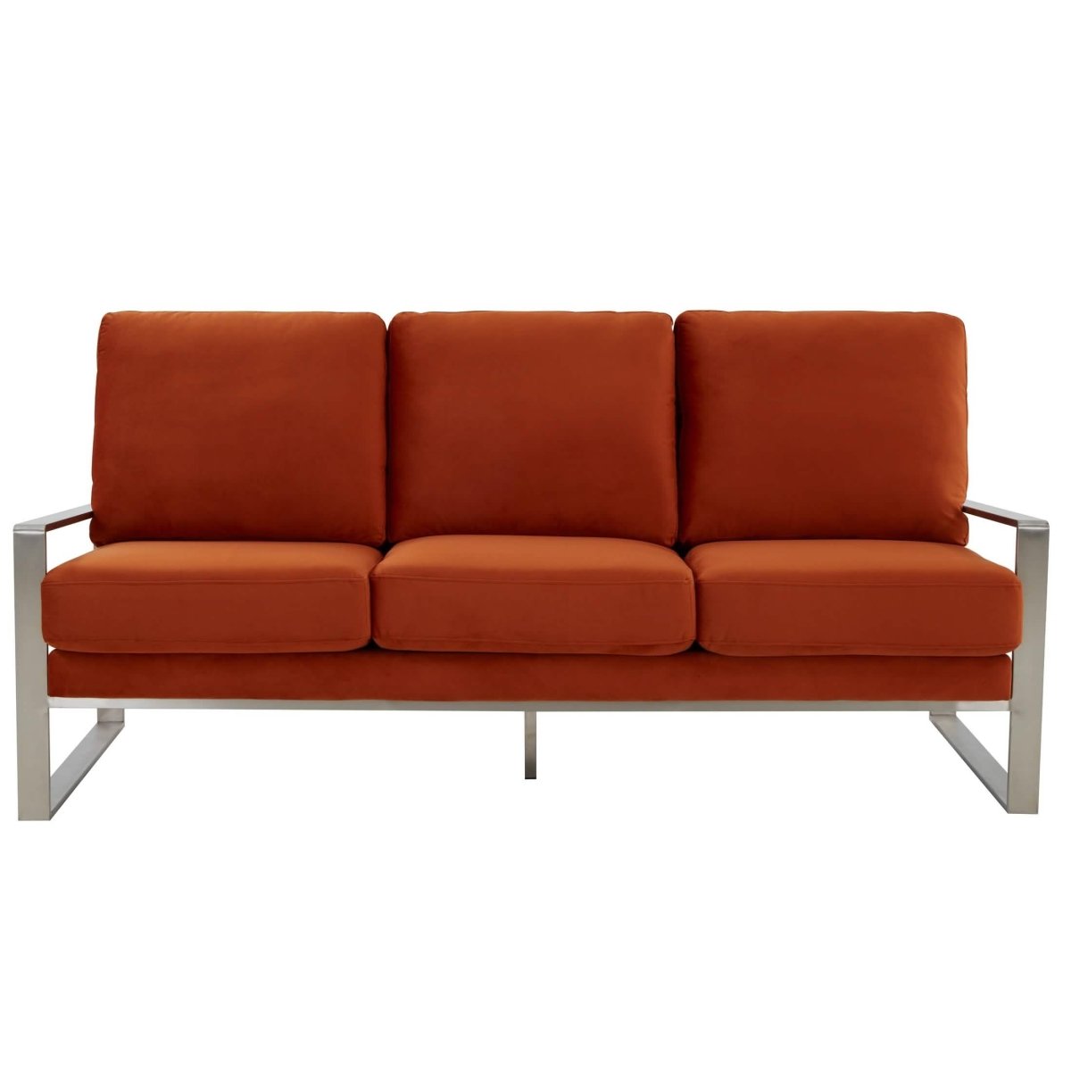 Jefferson 3 - Seater Sofa Upholstered in Velvet/Leather with Gold/Silver Steel Base