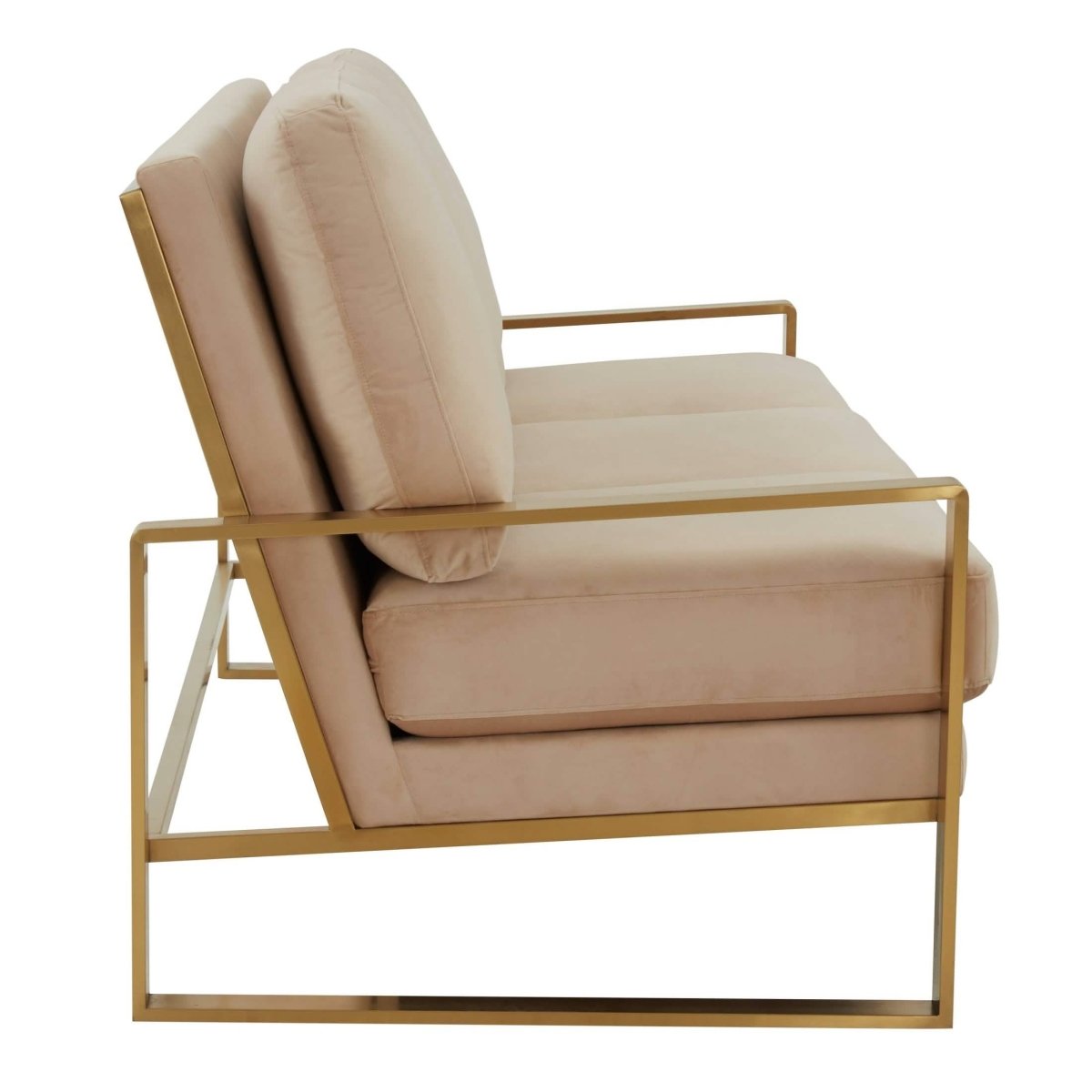 Jefferson 3 - Seater Sofa Upholstered in Velvet/Leather with Gold/Silver Steel Base