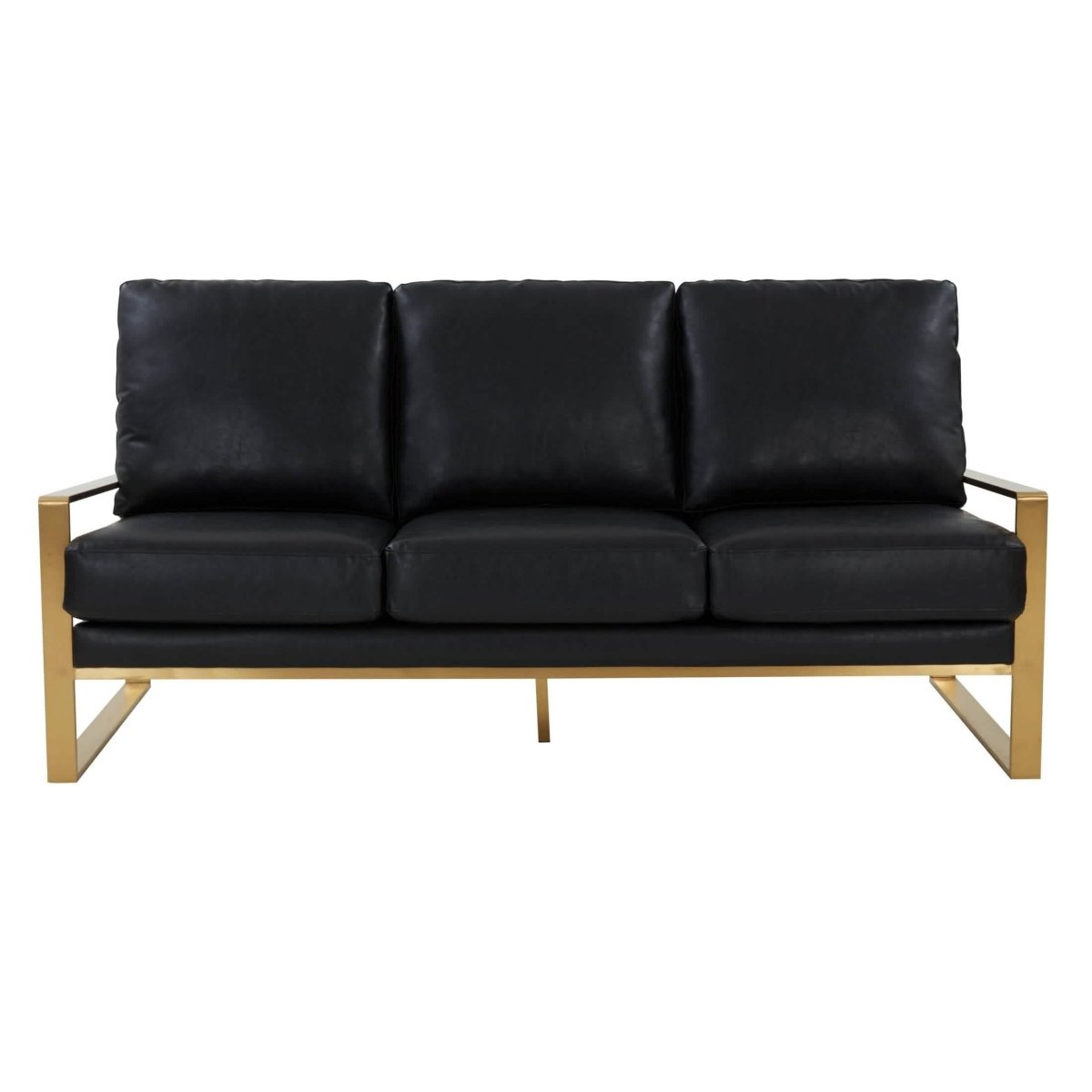 Jefferson 3 - Seater Sofa Upholstered in Velvet/Leather with Gold/Silver Steel Base
