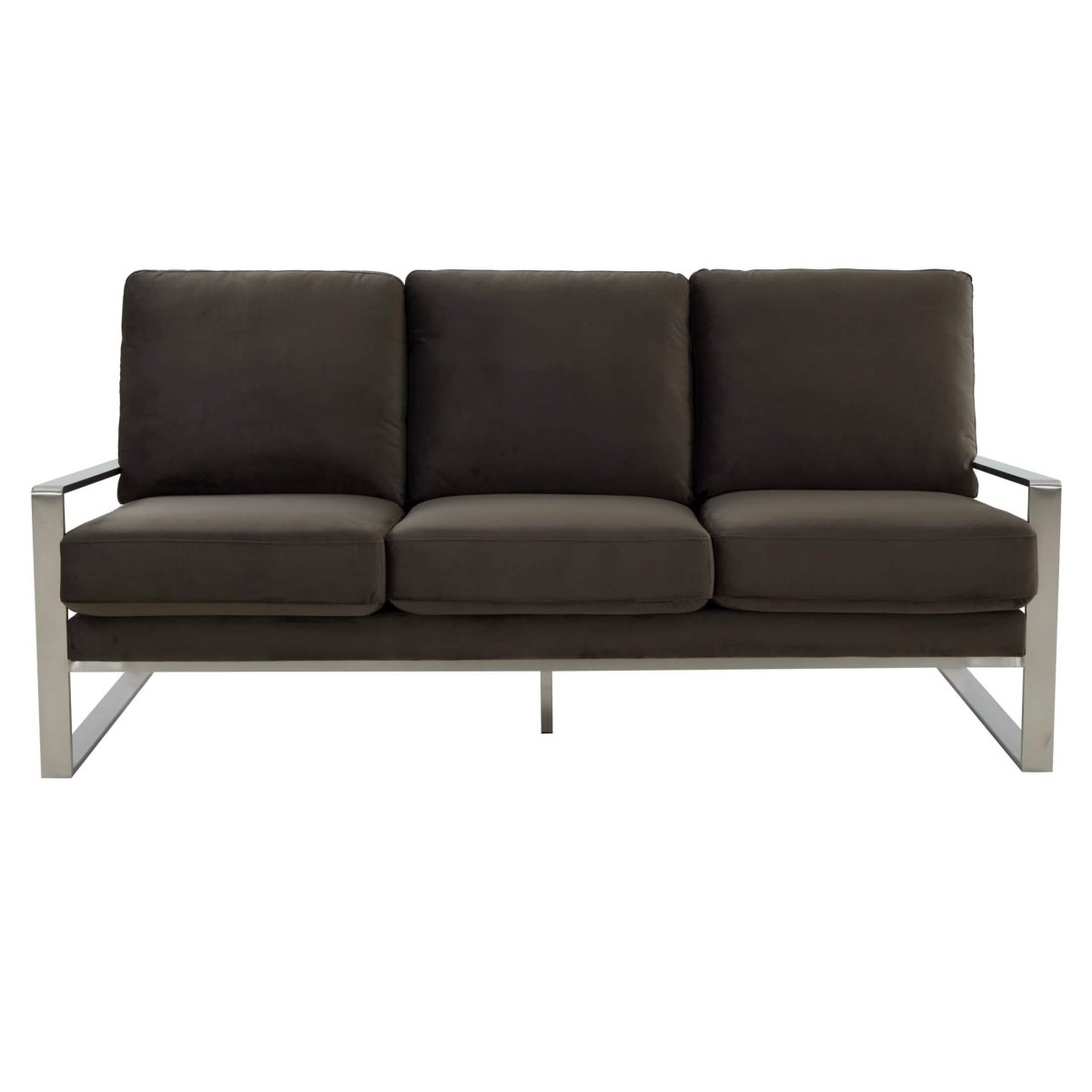 Jefferson 3 - Seater Sofa Upholstered in Velvet/Leather with Gold/Silver Steel Base