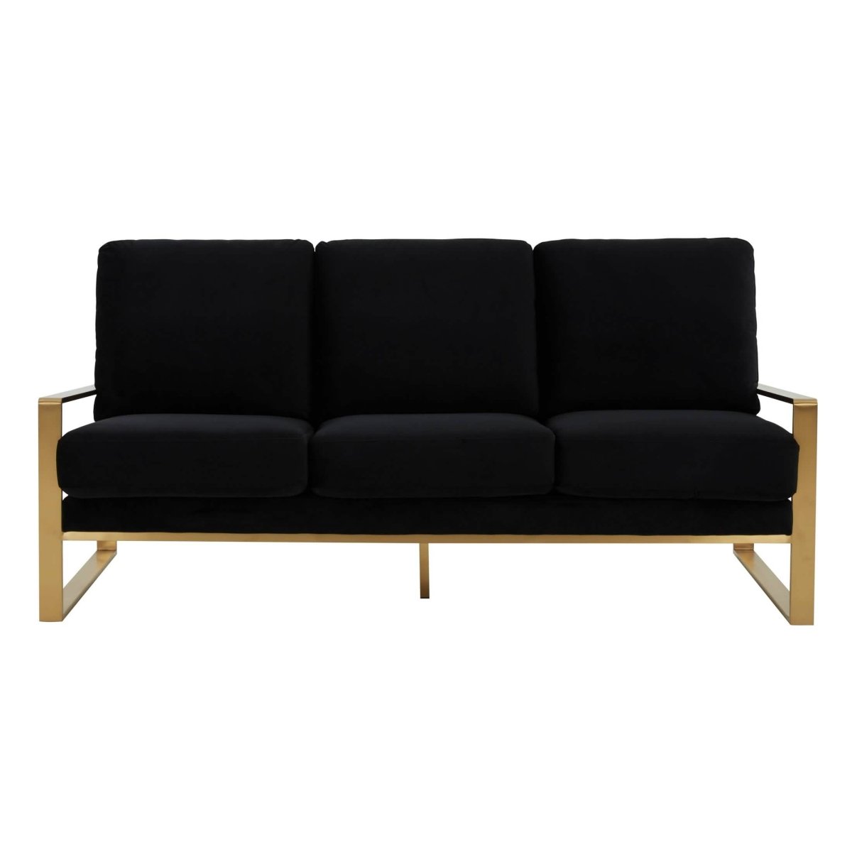 Jefferson 3 - Seater Sofa Upholstered in Velvet/Leather with Gold/Silver Steel Base