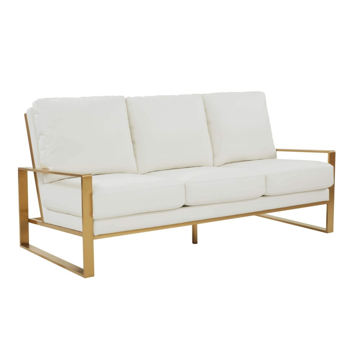 Jefferson 3 - Seater Sofa Upholstered in Velvet/Leather with Gold/Silver Steel Base