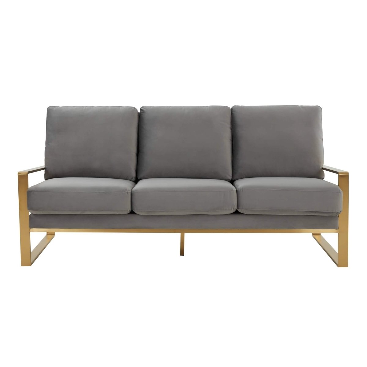 Jefferson 3 - Seater Sofa Upholstered in Velvet/Leather with Gold/Silver Steel Base