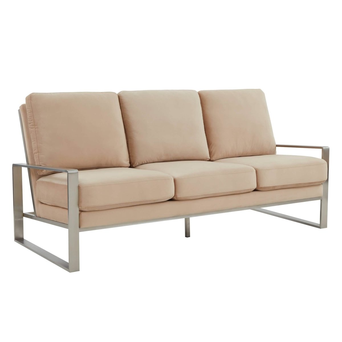 Jefferson 3 - Seater Sofa Upholstered in Velvet/Leather with Gold/Silver Steel Base