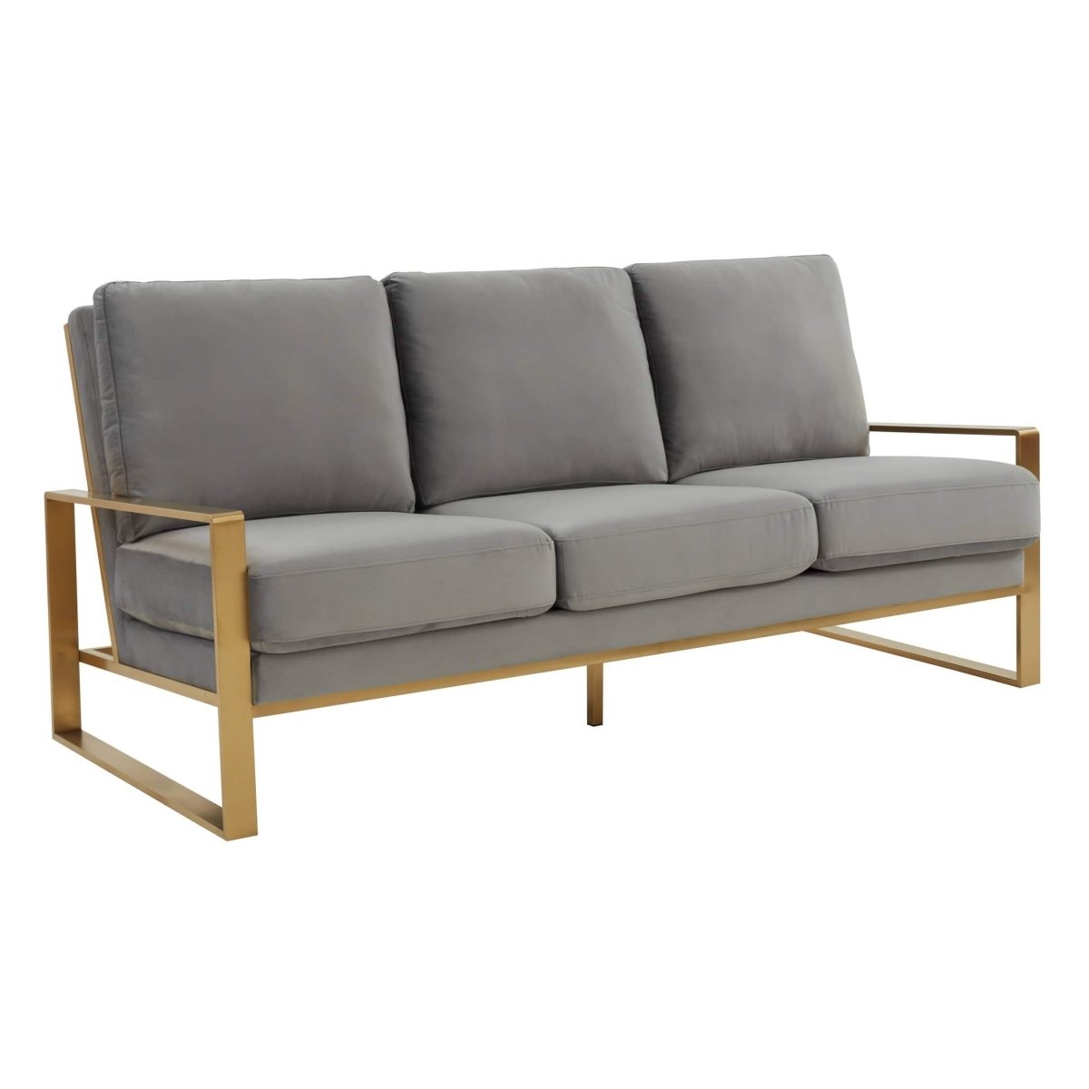 Jefferson 3 - Seater Sofa Upholstered in Velvet/Leather with Gold/Silver Steel Base