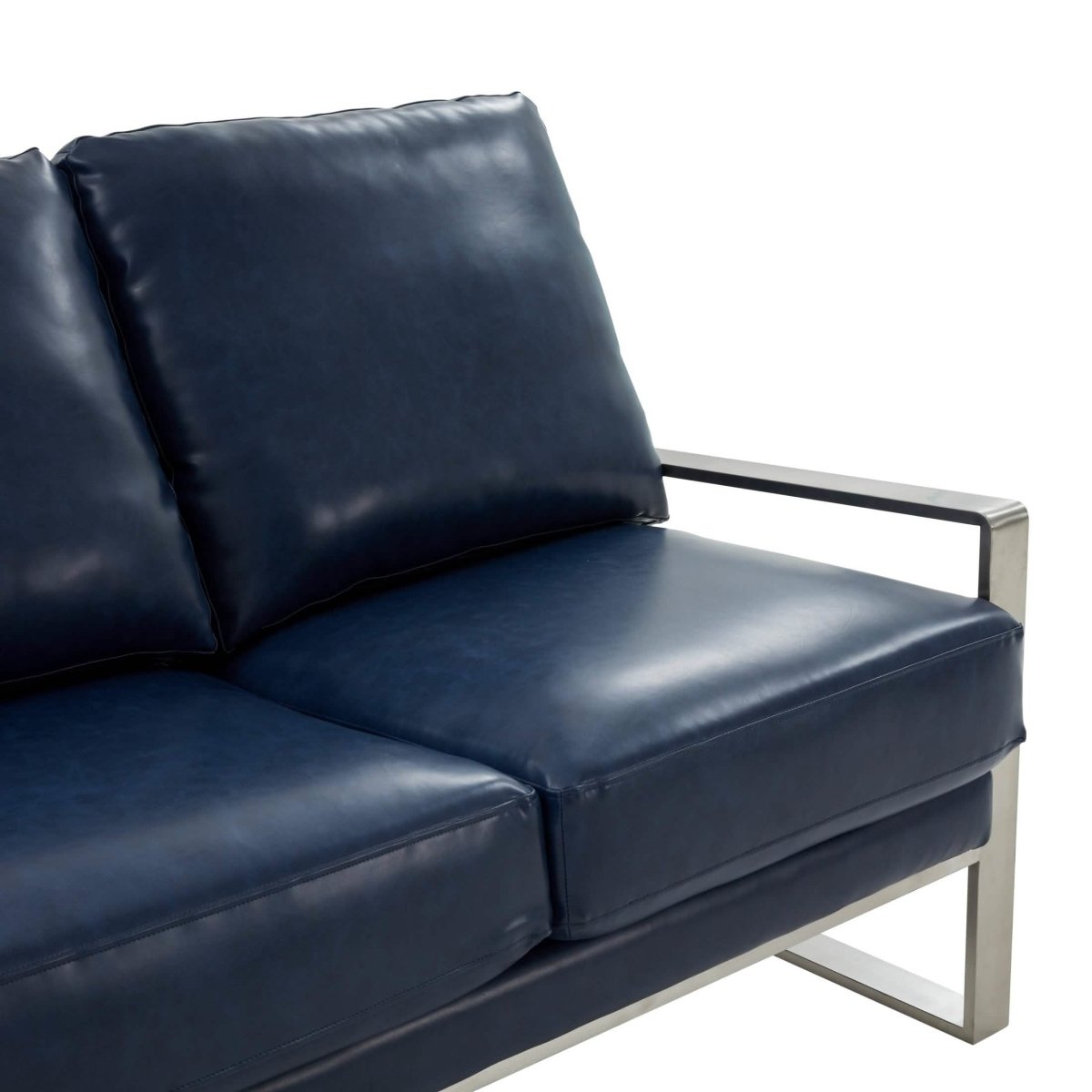 Jefferson 3 - Seater Sofa Upholstered in Velvet/Leather with Gold/Silver Steel Base