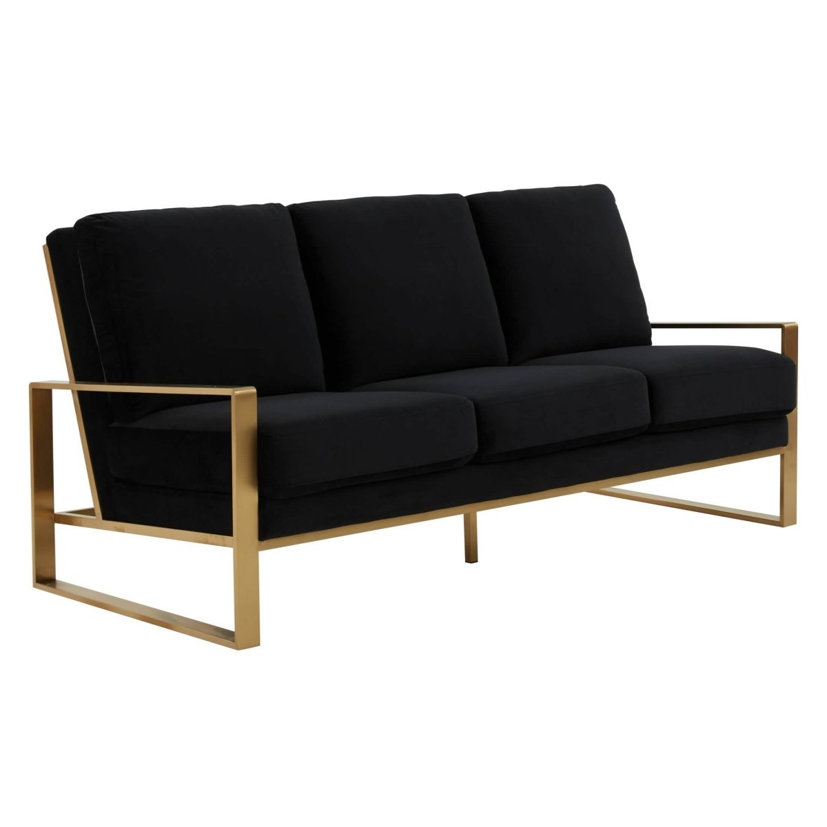 Jefferson 3 - Seater Sofa Upholstered in Velvet/Leather with Gold/Silver Steel Base