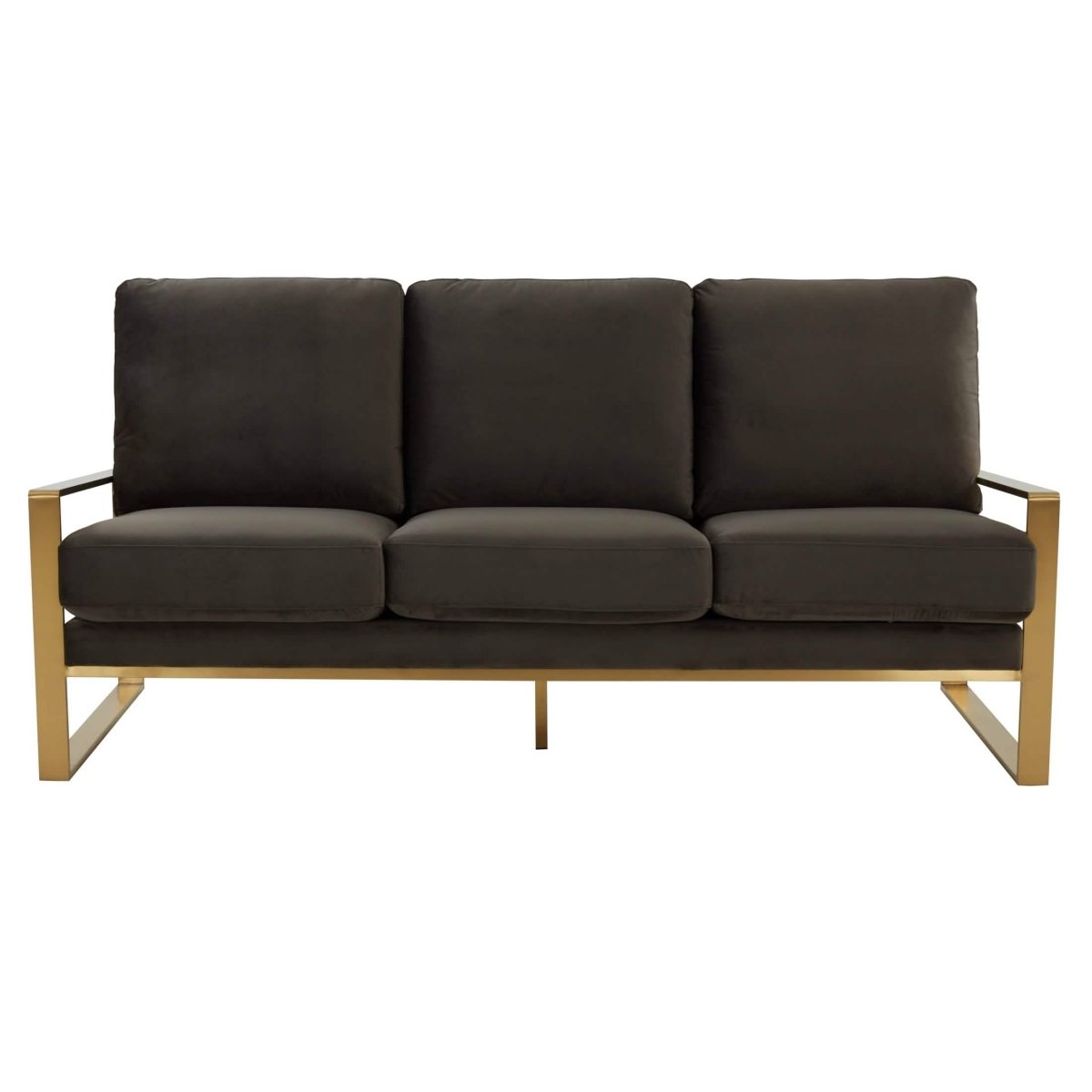 Jefferson 3 - Seater Sofa Upholstered in Velvet/Leather with Gold/Silver Steel Base