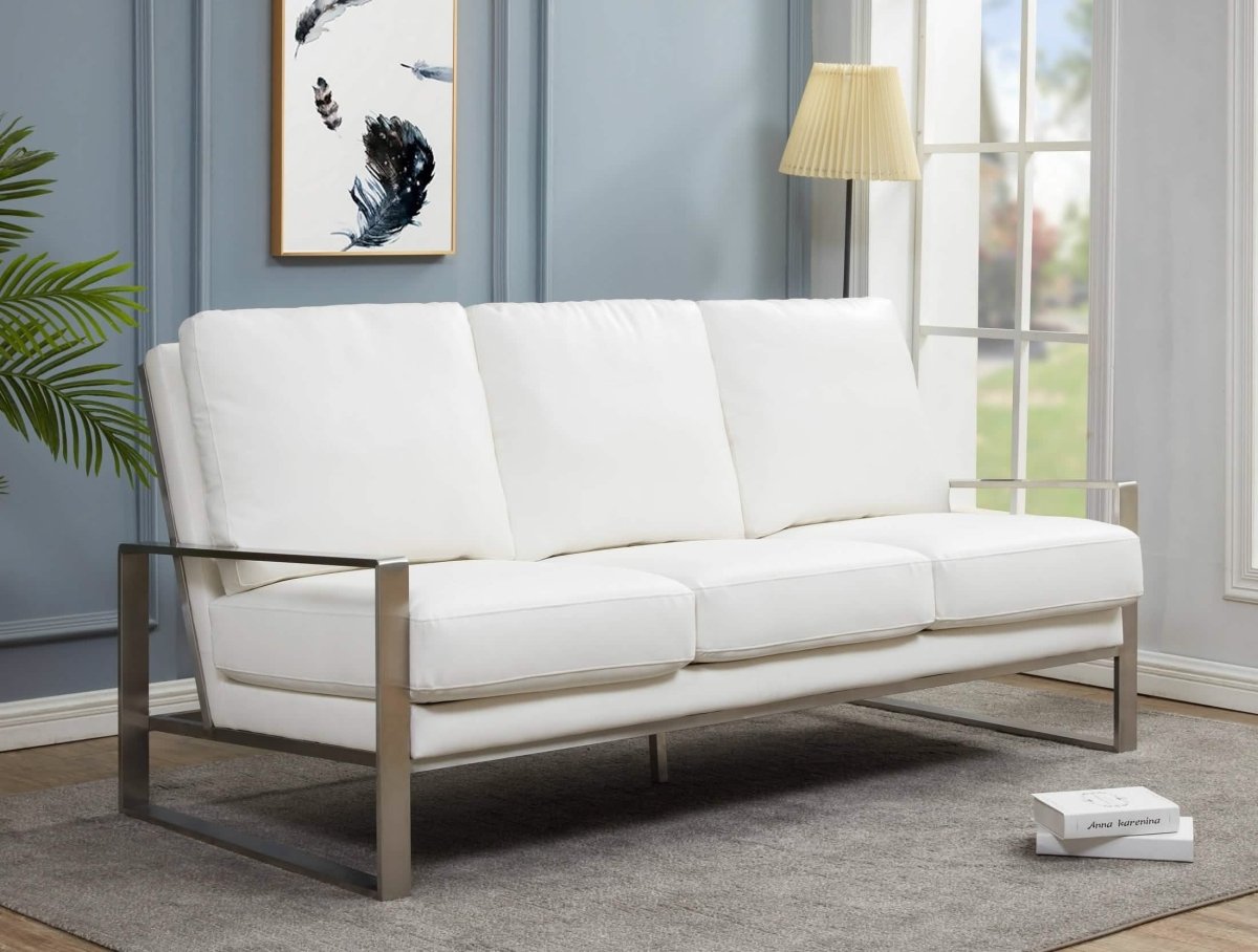 Jefferson 3 - Seater Sofa Upholstered in Velvet/Leather with Gold/Silver Steel Base