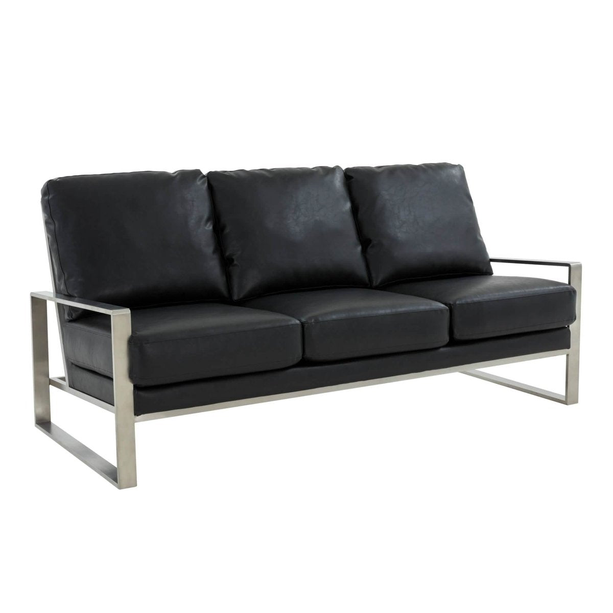 Jefferson 3 - Seater Sofa Upholstered in Velvet/Leather with Gold/Silver Steel Base