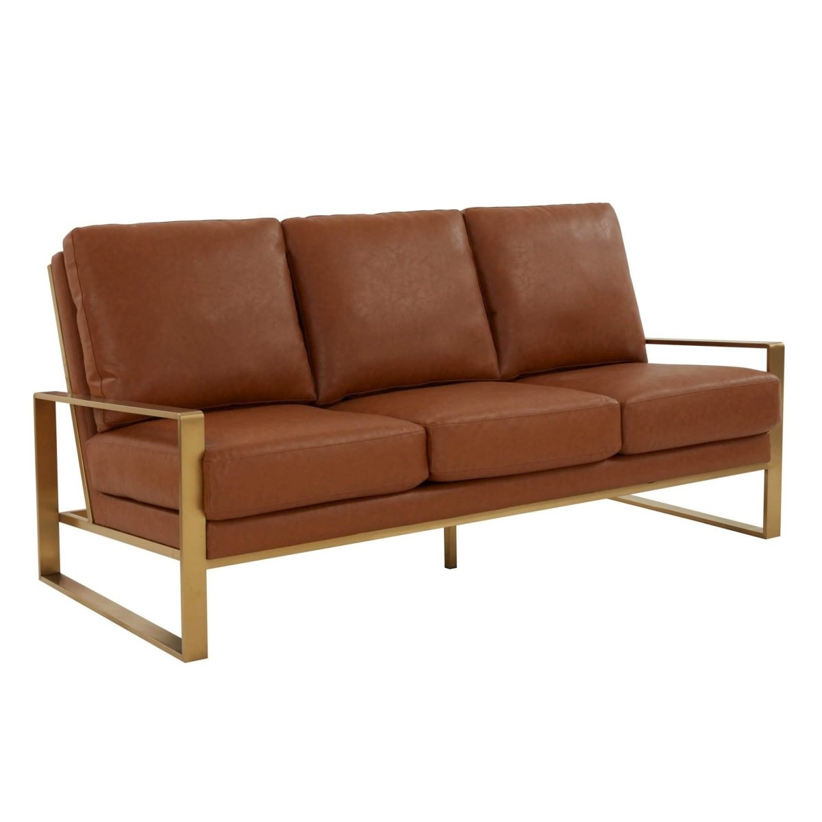 Jefferson 3 - Seater Sofa Upholstered in Velvet/Leather with Gold/Silver Steel Base