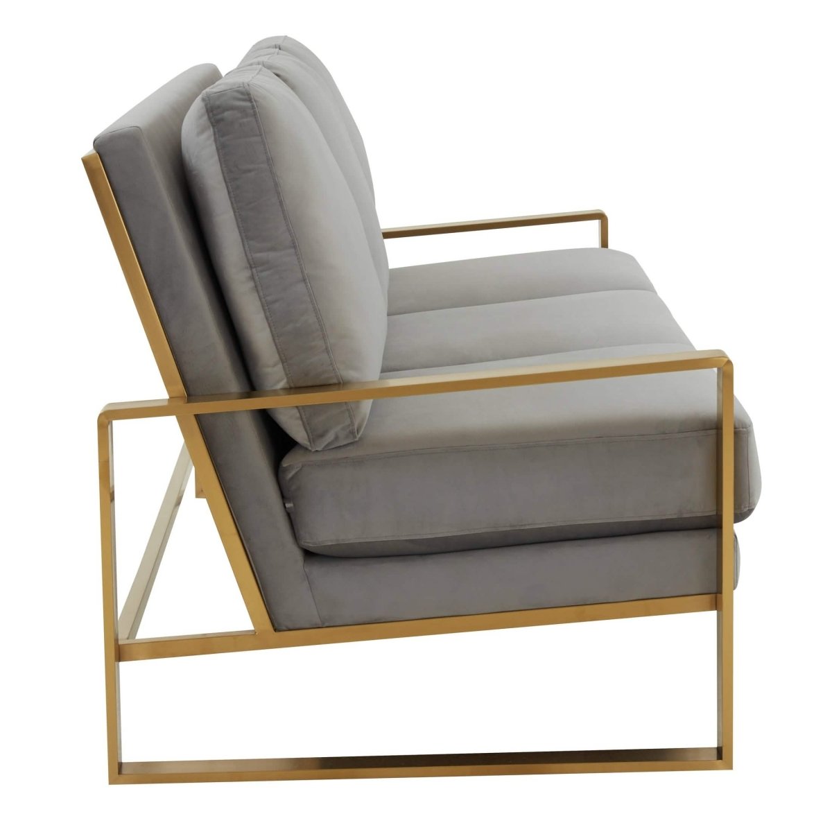 Jefferson 3 - Seater Sofa Upholstered in Velvet/Leather with Gold/Silver Steel Base