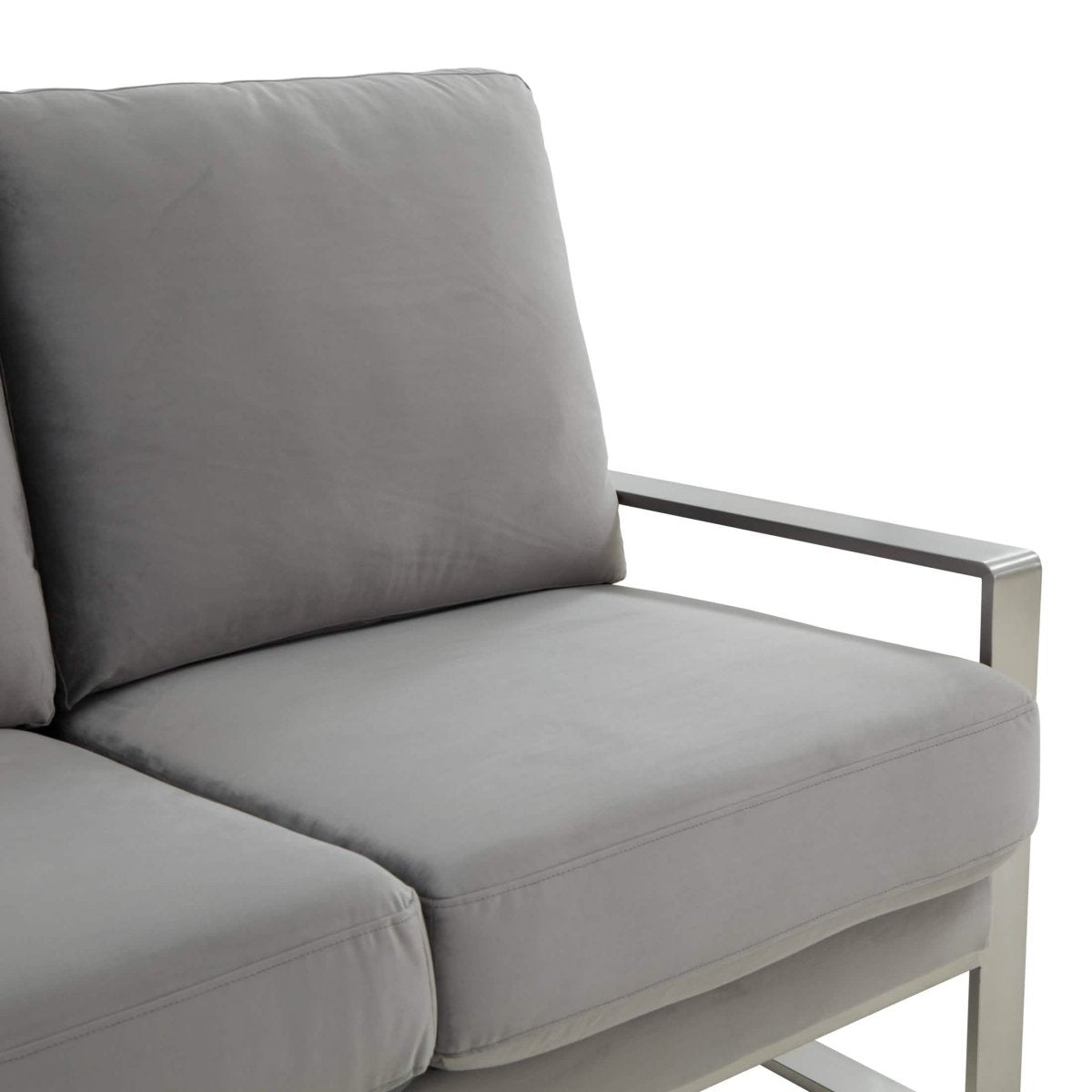 Jefferson 3 - Seater Sofa Upholstered in Velvet/Leather with Gold/Silver Steel Base