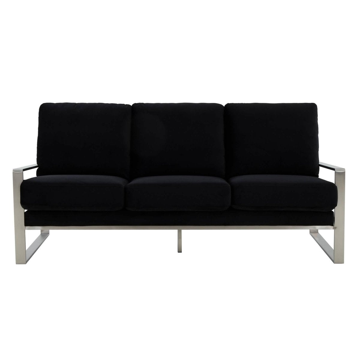 Jefferson 3 - Seater Sofa Upholstered in Velvet/Leather with Gold/Silver Steel Base