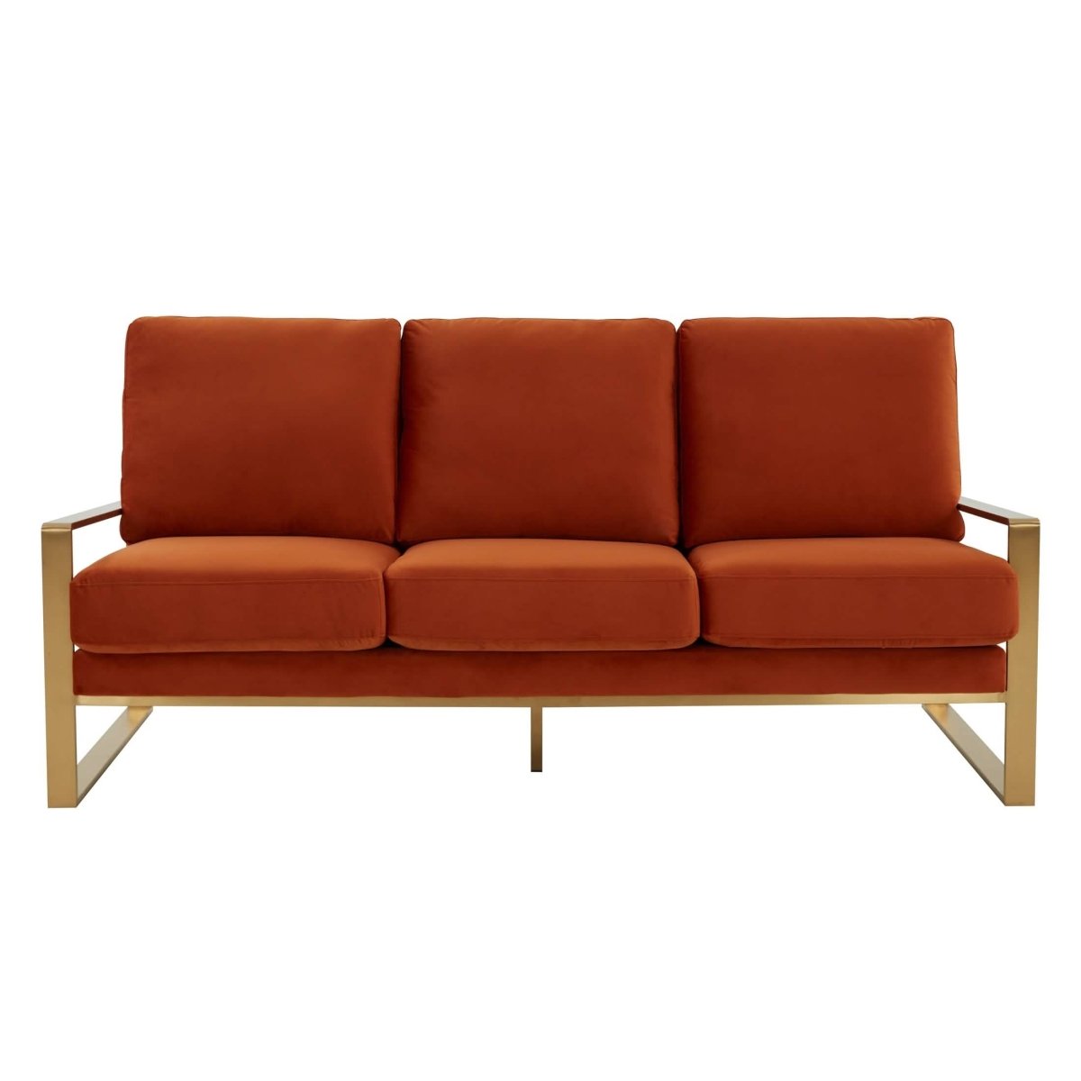 Jefferson 3 - Seater Sofa Upholstered in Velvet/Leather with Gold/Silver Steel Base