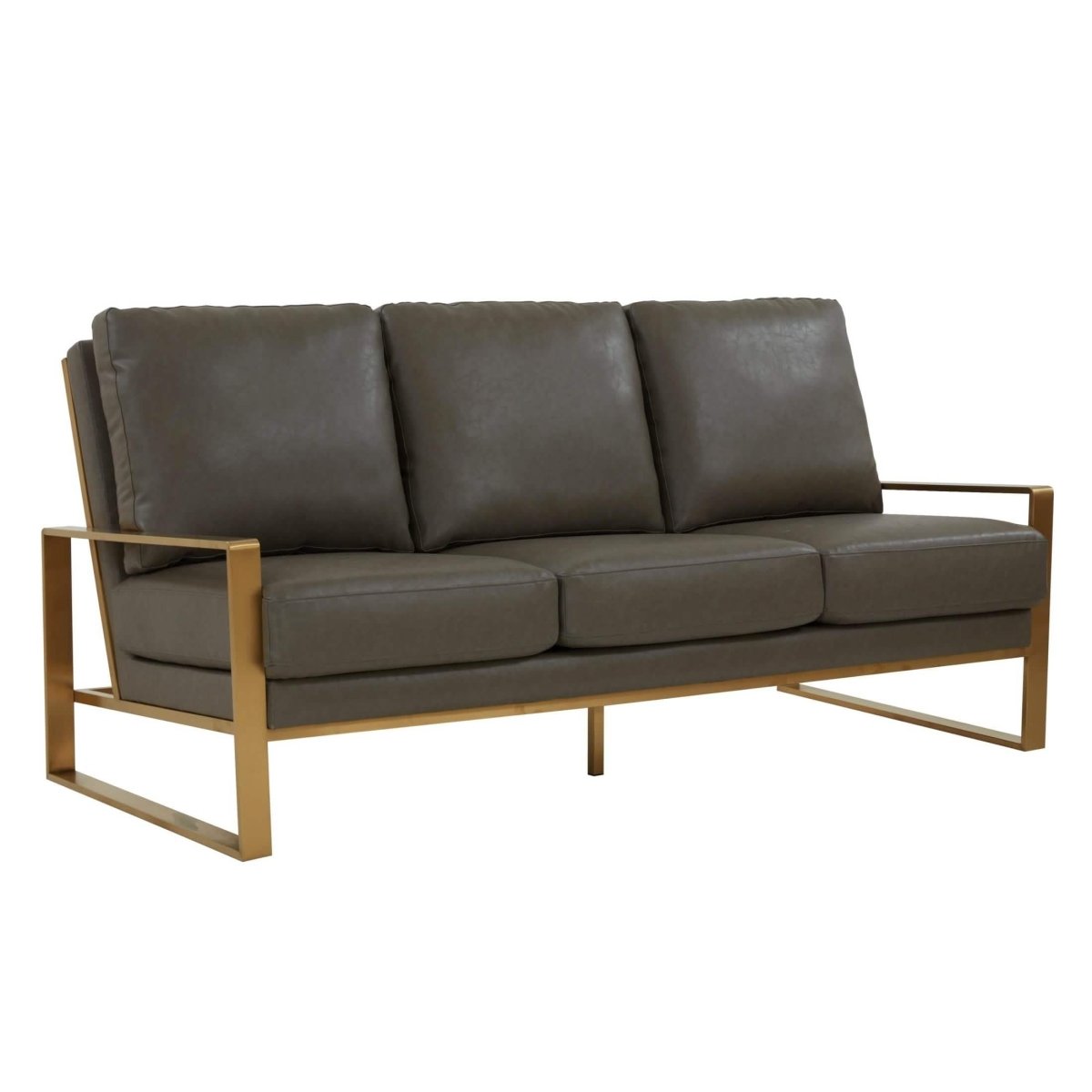Jefferson 3 - Seater Sofa Upholstered in Velvet/Leather with Gold/Silver Steel Base