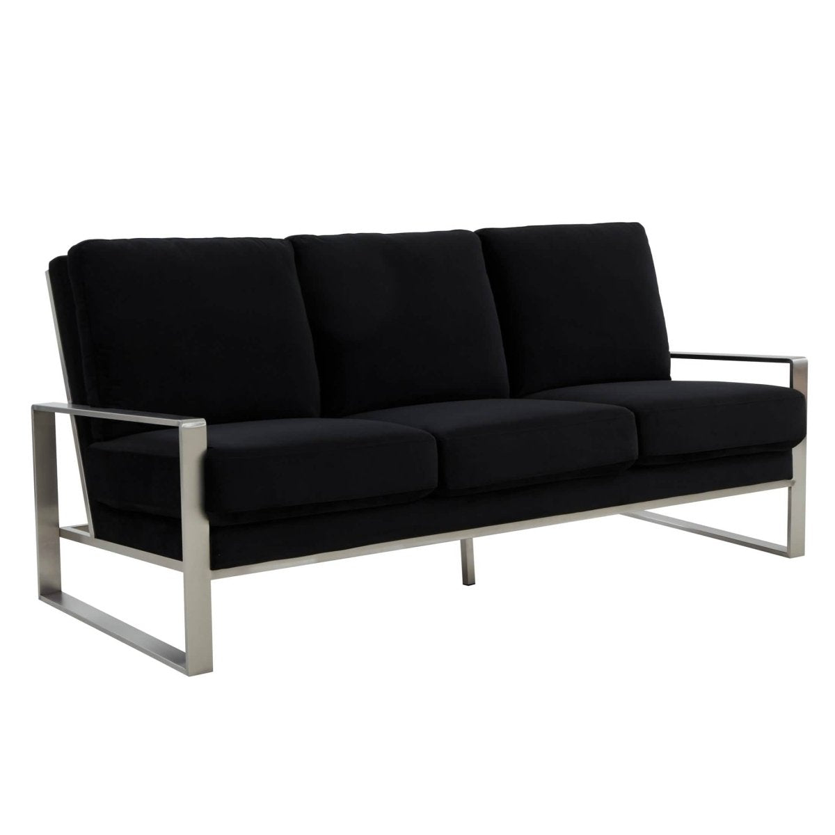 Jefferson 3 - Seater Sofa Upholstered in Velvet/Leather with Gold/Silver Steel Base
