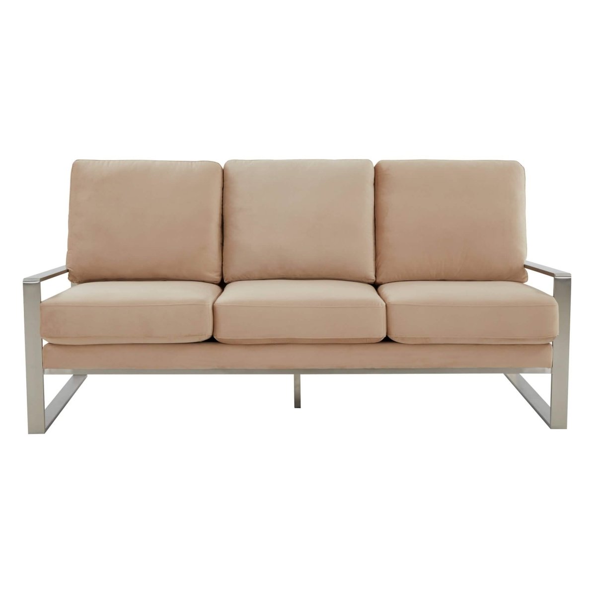Jefferson 3 - Seater Sofa Upholstered in Velvet/Leather with Gold/Silver Steel Base
