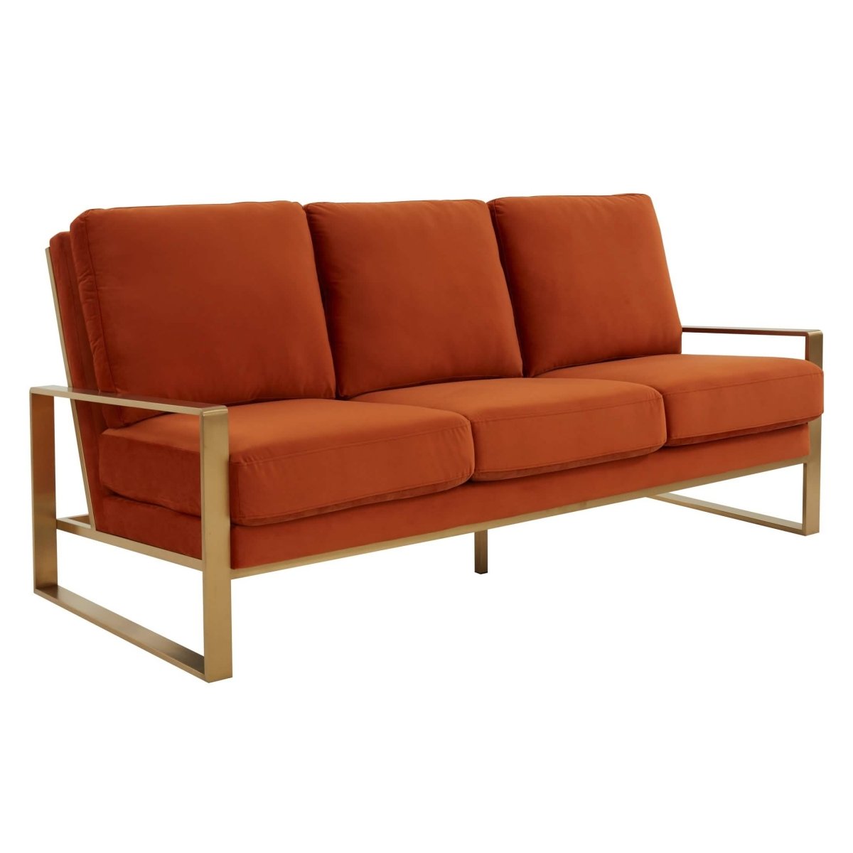 Jefferson 3 - Seater Sofa Upholstered in Velvet/Leather with Gold/Silver Steel Base