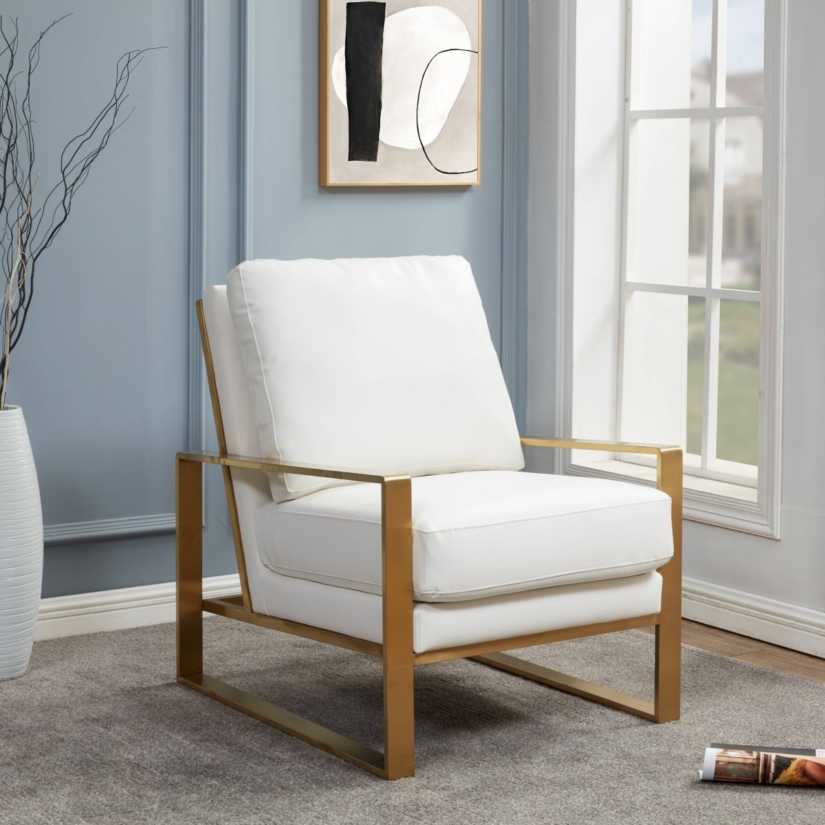 Jefferson Accent Armchair Upholstered in Velvet/Leather and Gold/Silver Metal Frame