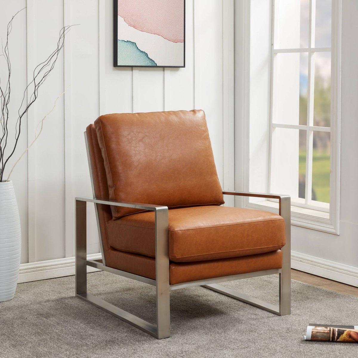 Jefferson Accent Armchair Upholstered in Velvet/Leather and Gold/Silver Metal Frame