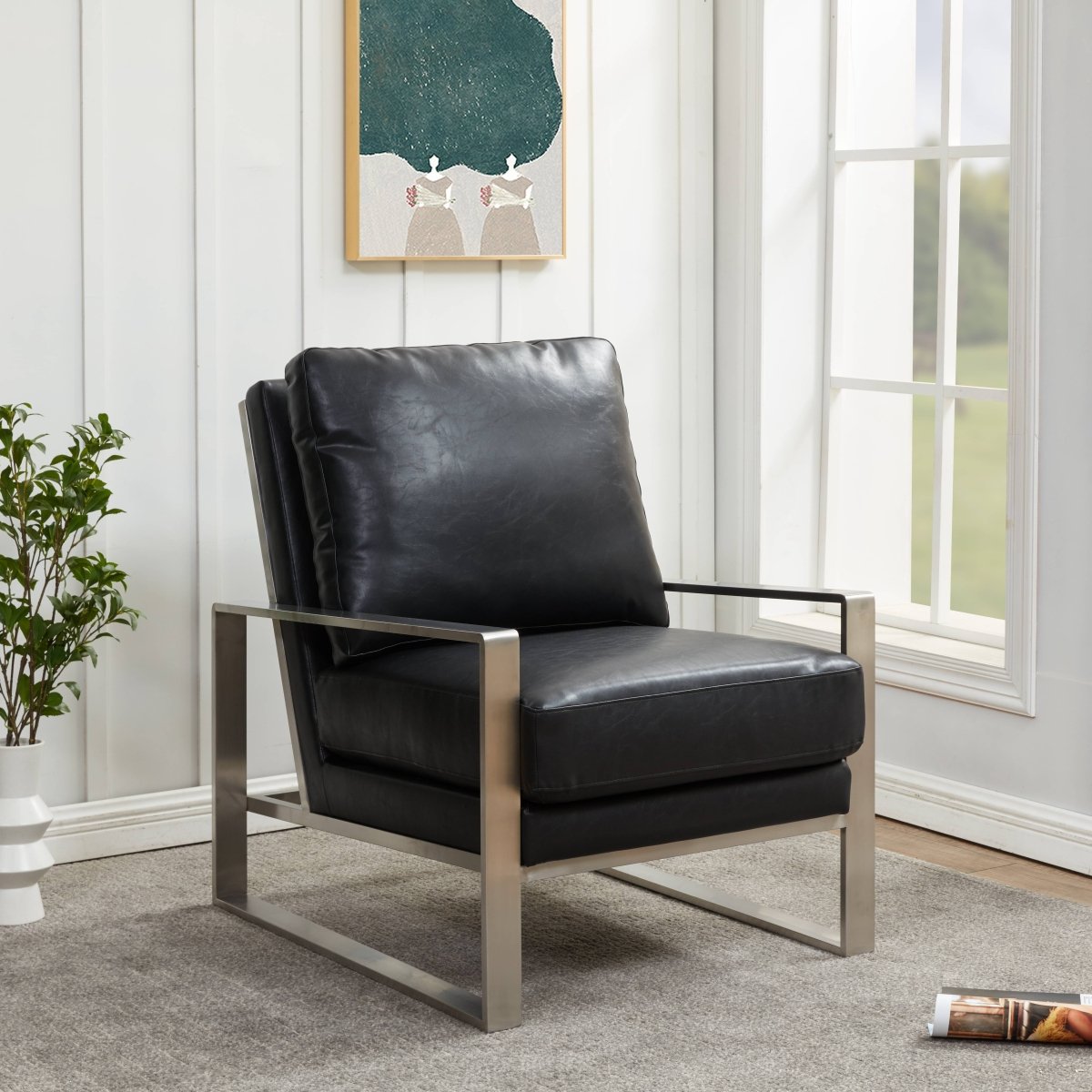Jefferson Accent Armchair Upholstered in Velvet/Leather and Gold/Silver Metal Frame