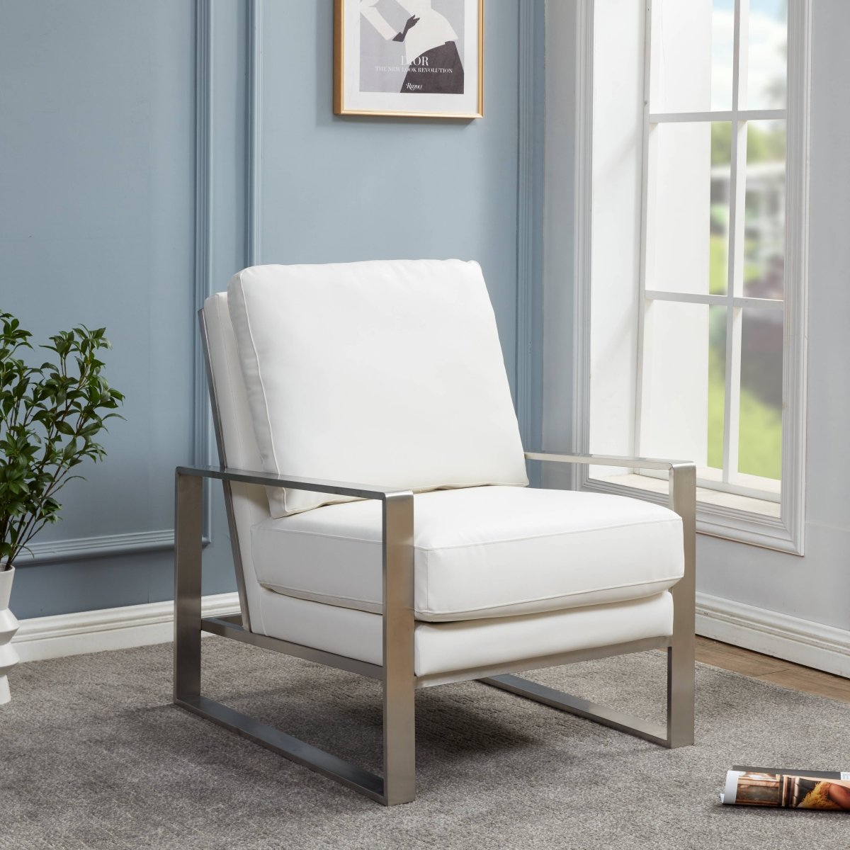 Jefferson Accent Armchair Upholstered in Velvet/Leather and Gold/Silver Metal Frame