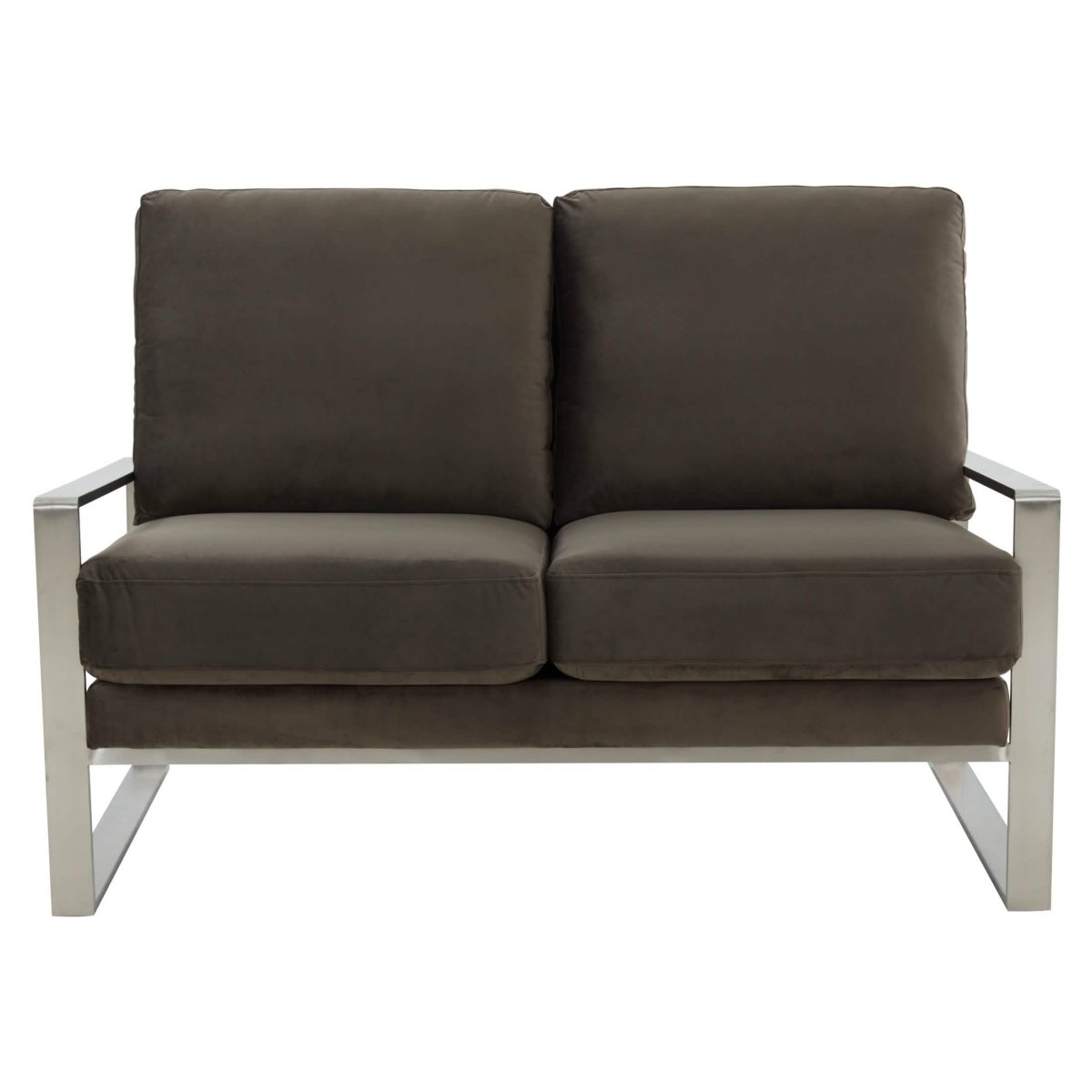Jefferson Contemporary Velvet/Leather Loveseat with Stainless Steel Frame