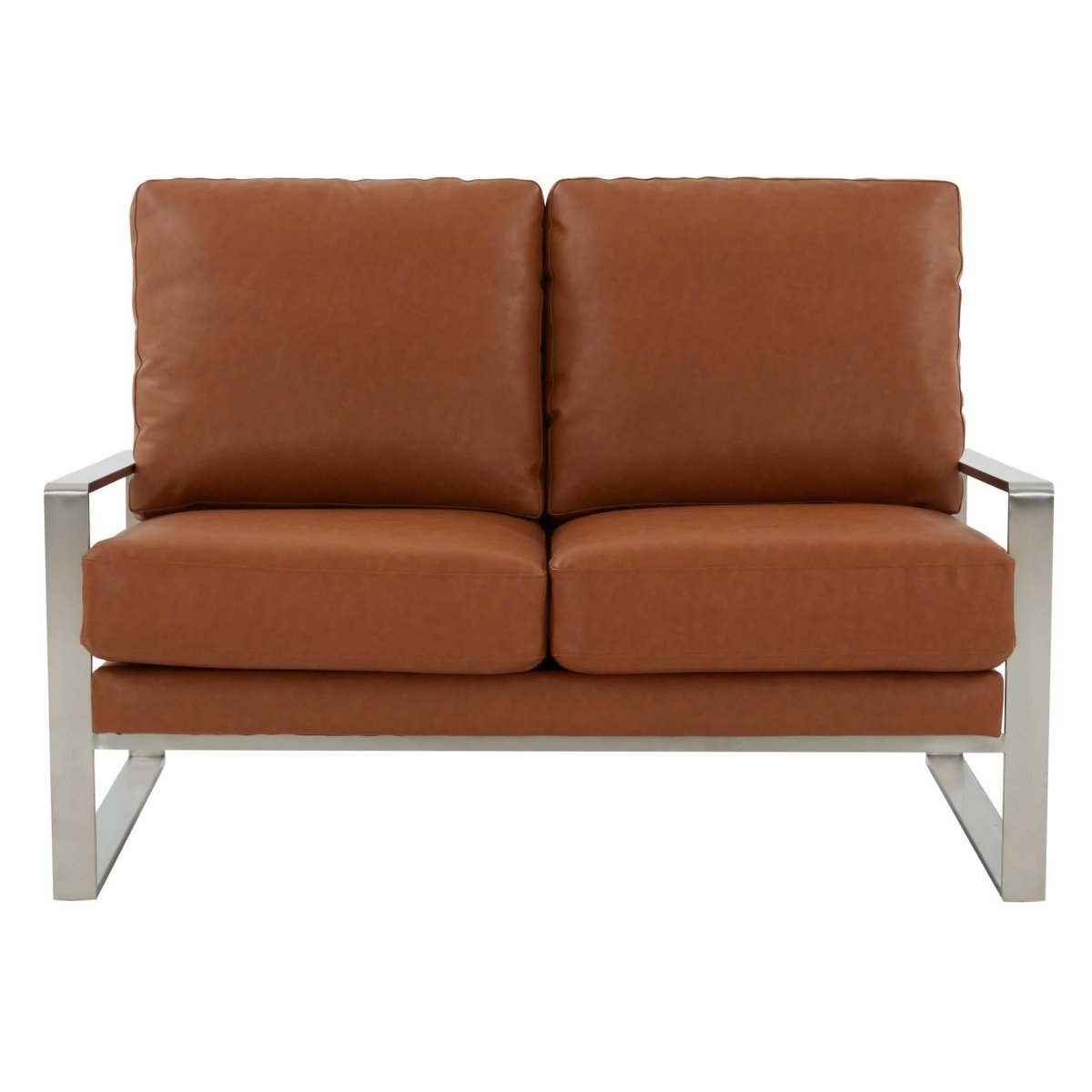 Jefferson Contemporary Velvet/Leather Loveseat with Stainless Steel Frame