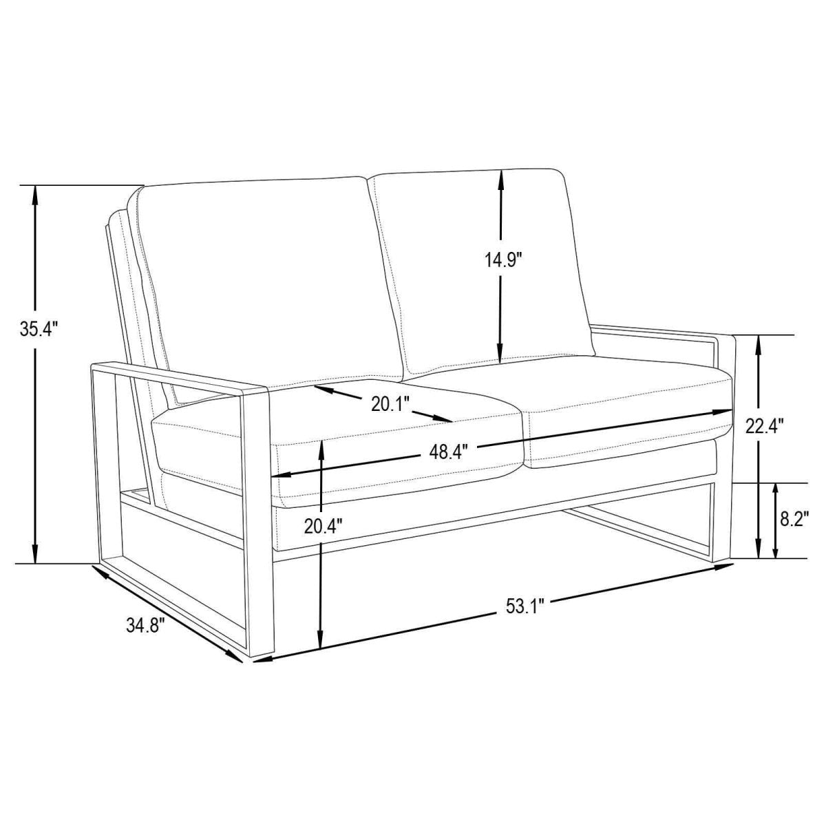 Jefferson Contemporary Velvet/Leather Loveseat with Stainless Steel Frame