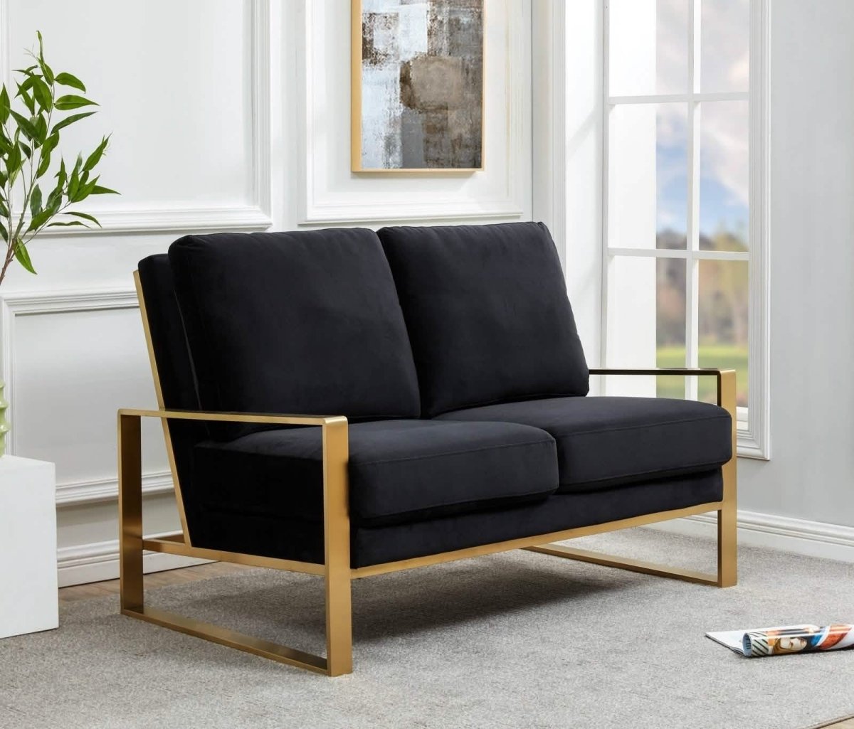 Jefferson Contemporary Velvet/Leather Loveseat with Stainless Steel Frame