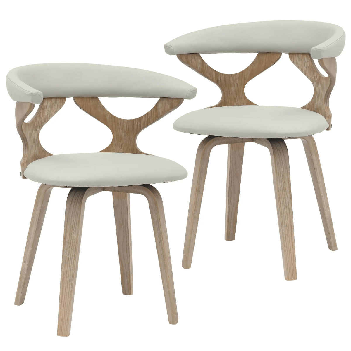 Klyne Leather Dining Chair with Poplar Wood Frame and Swivel Base Set of 2
