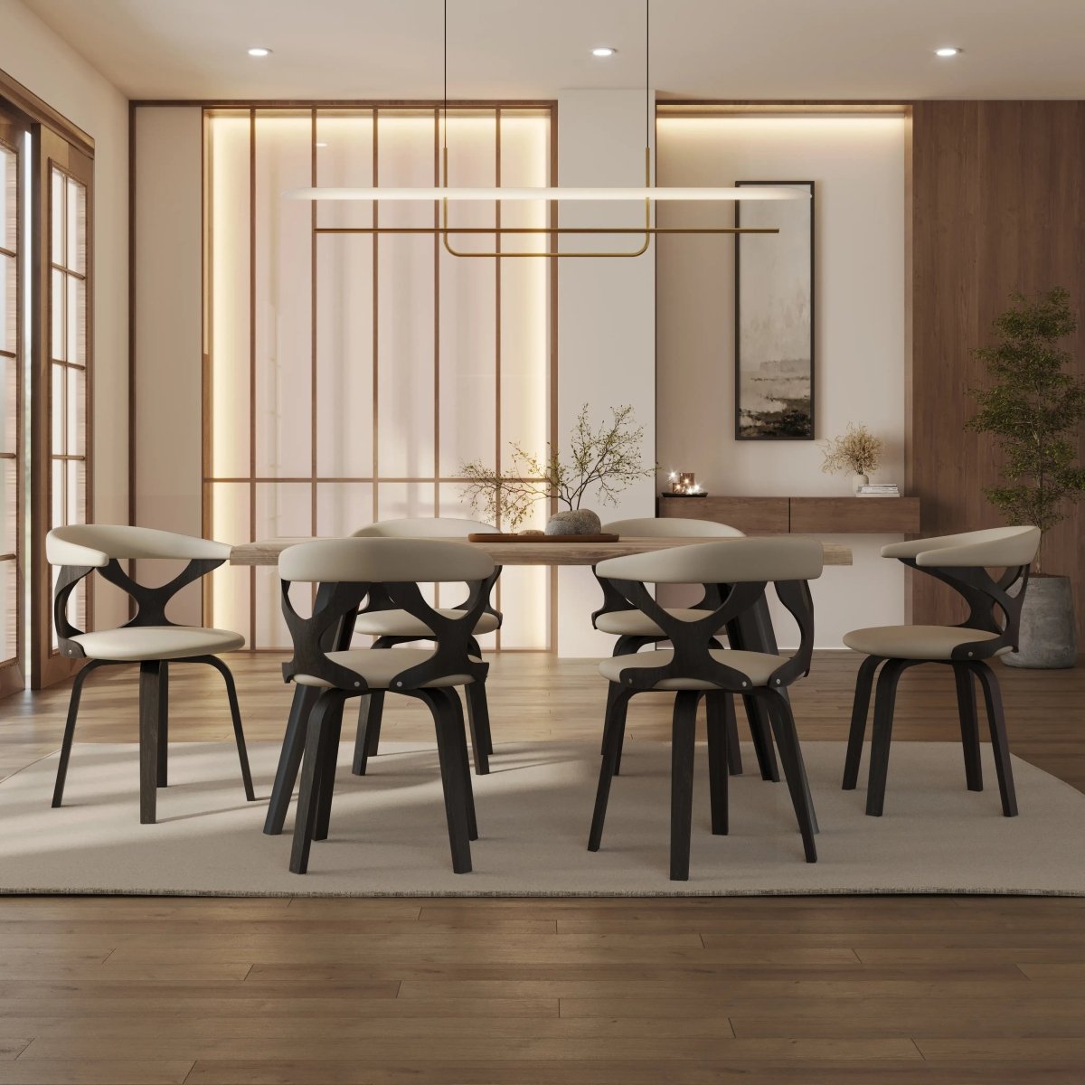 Klyne Leather Dining Chair with Poplar Wood Frame and Swivel Base Set of 2