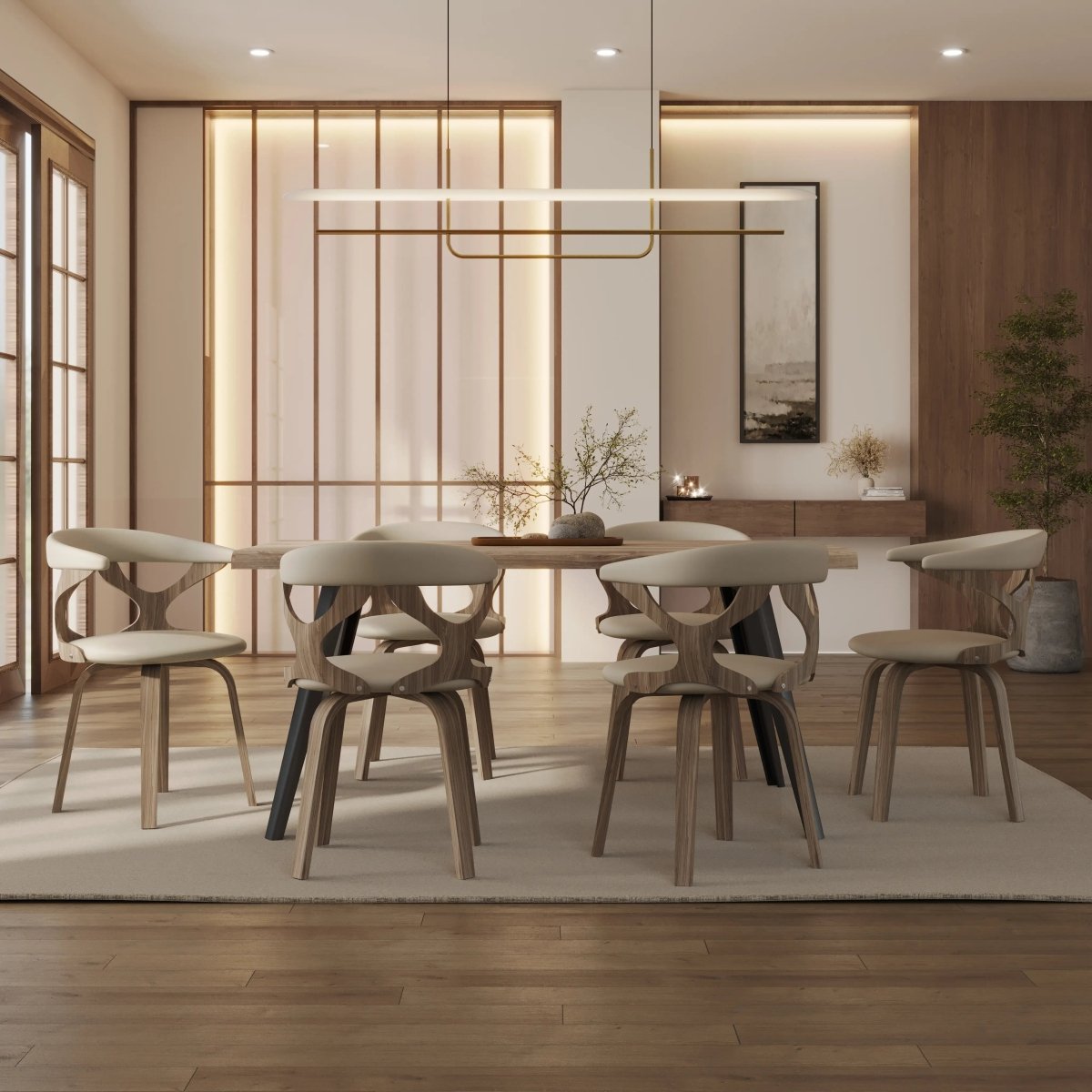 Klyne Leather Dining Chair with Poplar Wood Frame and Swivel Base Set of 4